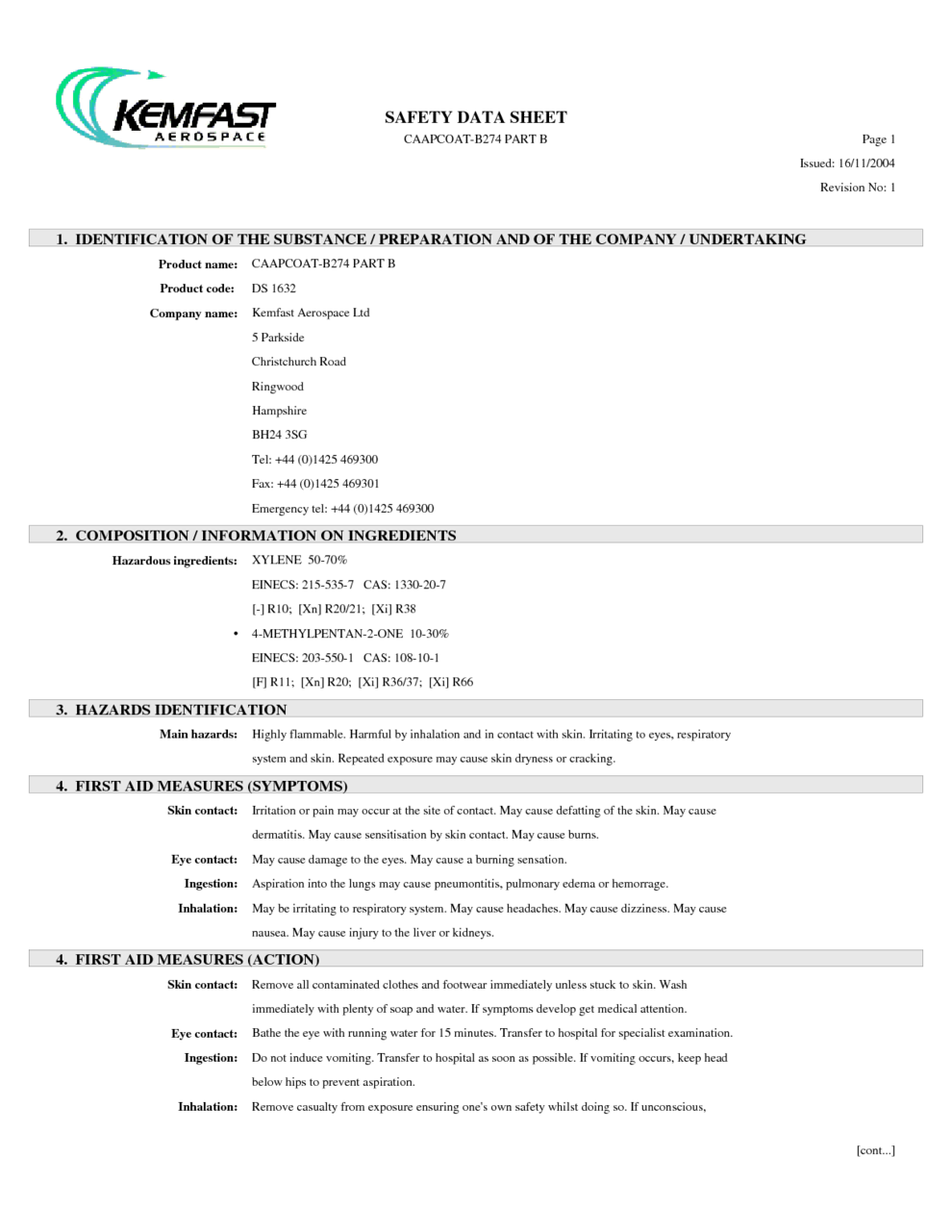 CAAPCOAT-B274 PART B MSDS Download