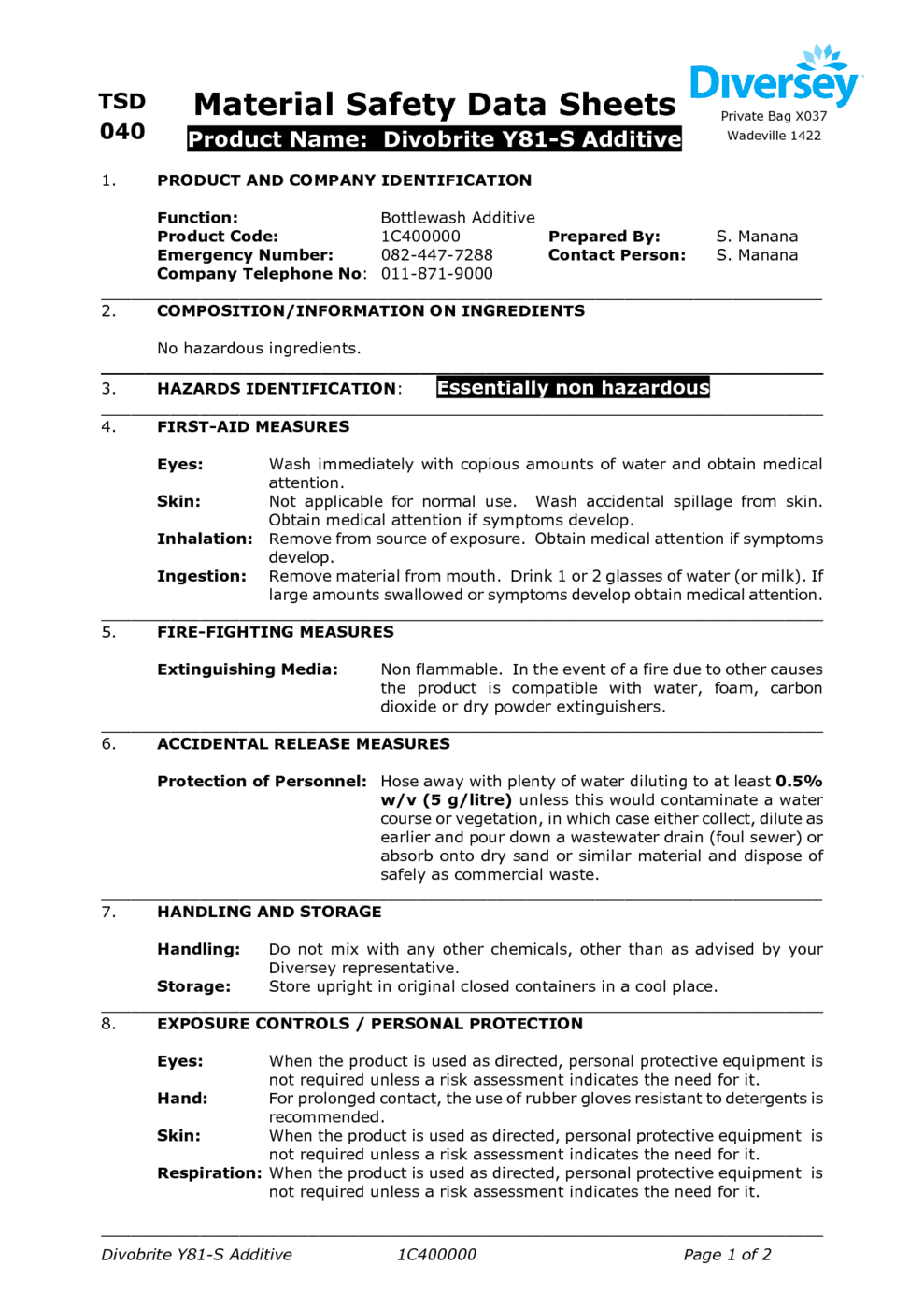 Divobrite Y81-S Additive MSDS Download