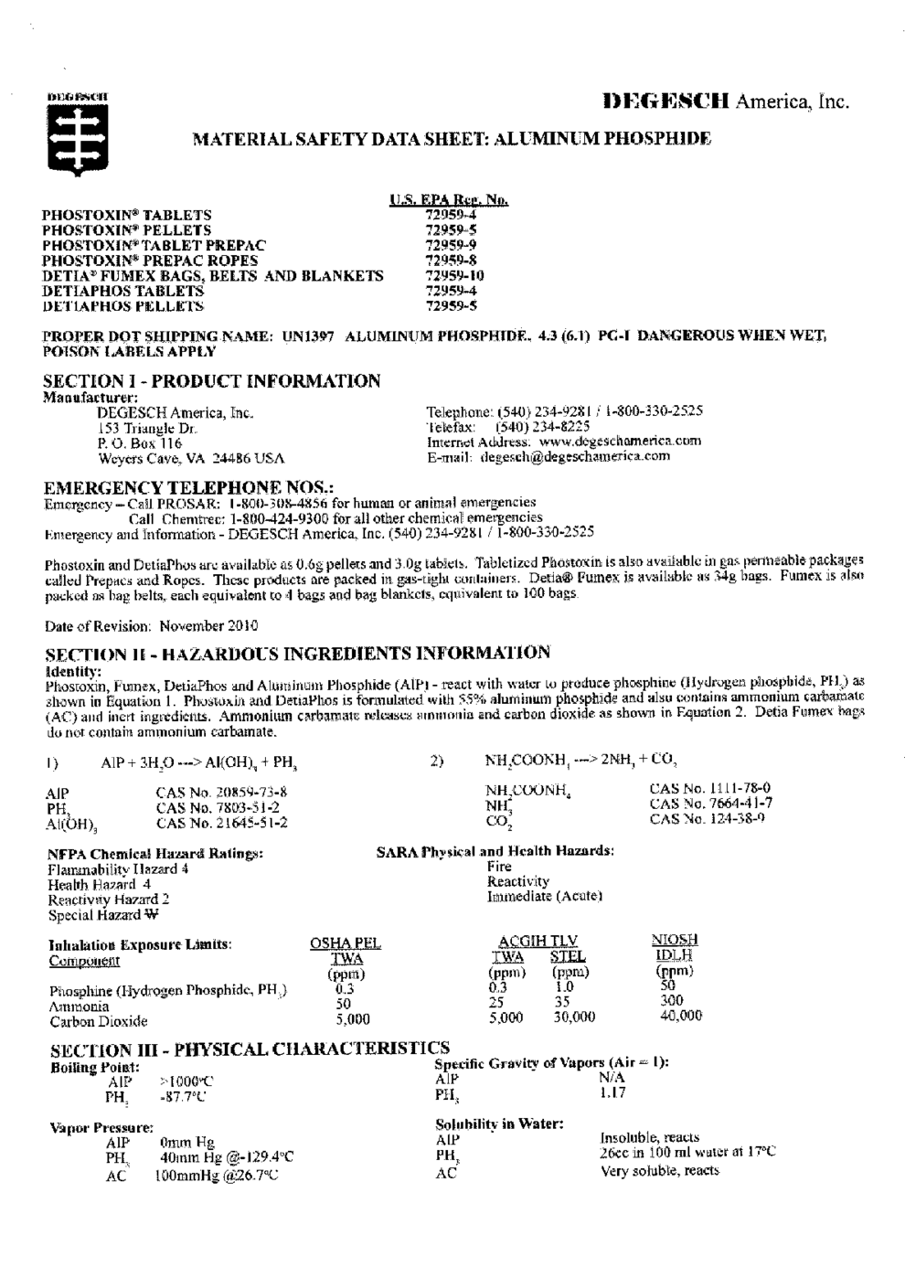 ALUMINUM PHOSPHIDE MSDS Download   112655 