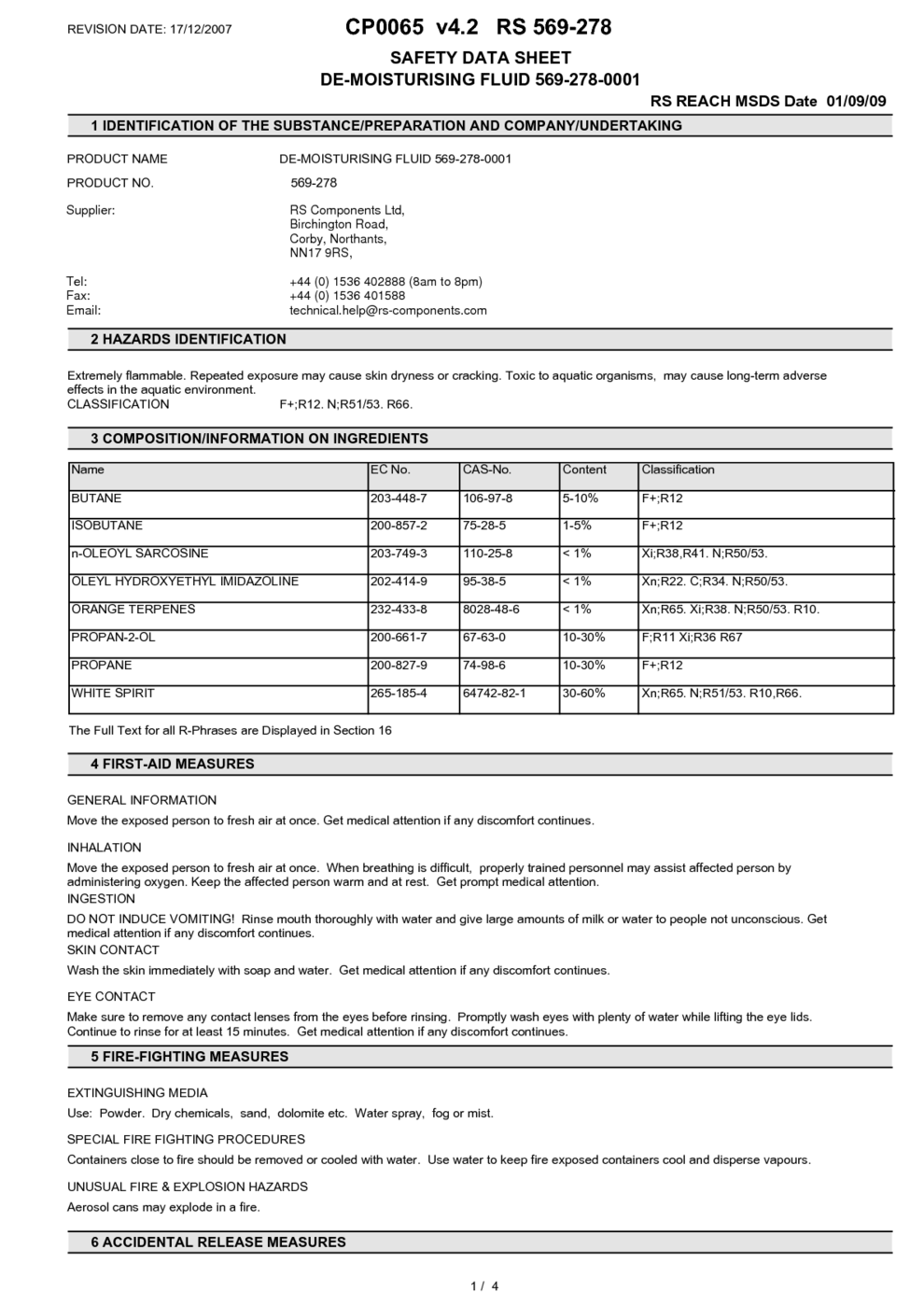 DE-MOISTURISING FLUID 569-278-0001 MSDS Download