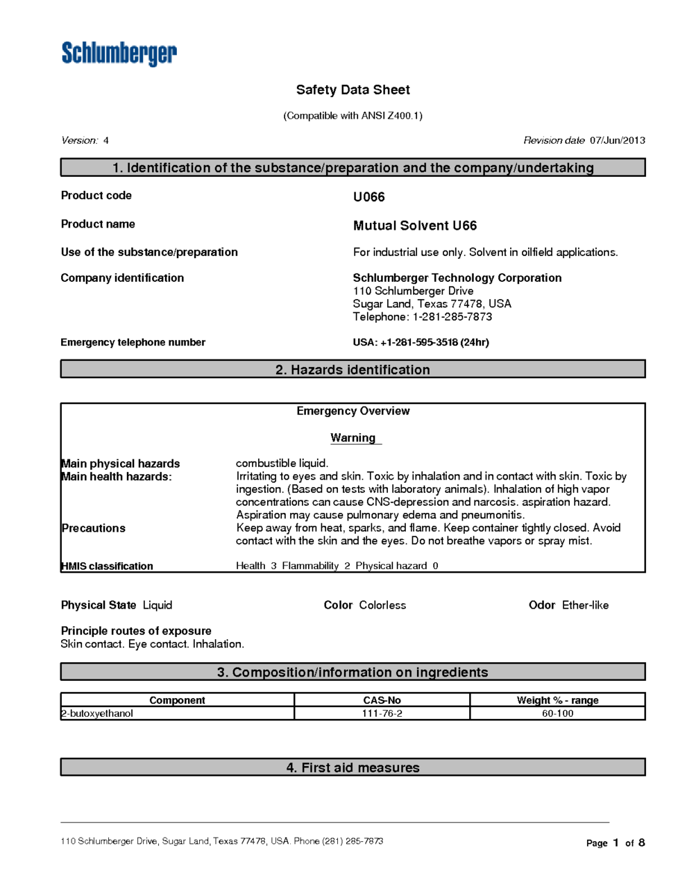 Mutual Solvent U66 MSDS Download