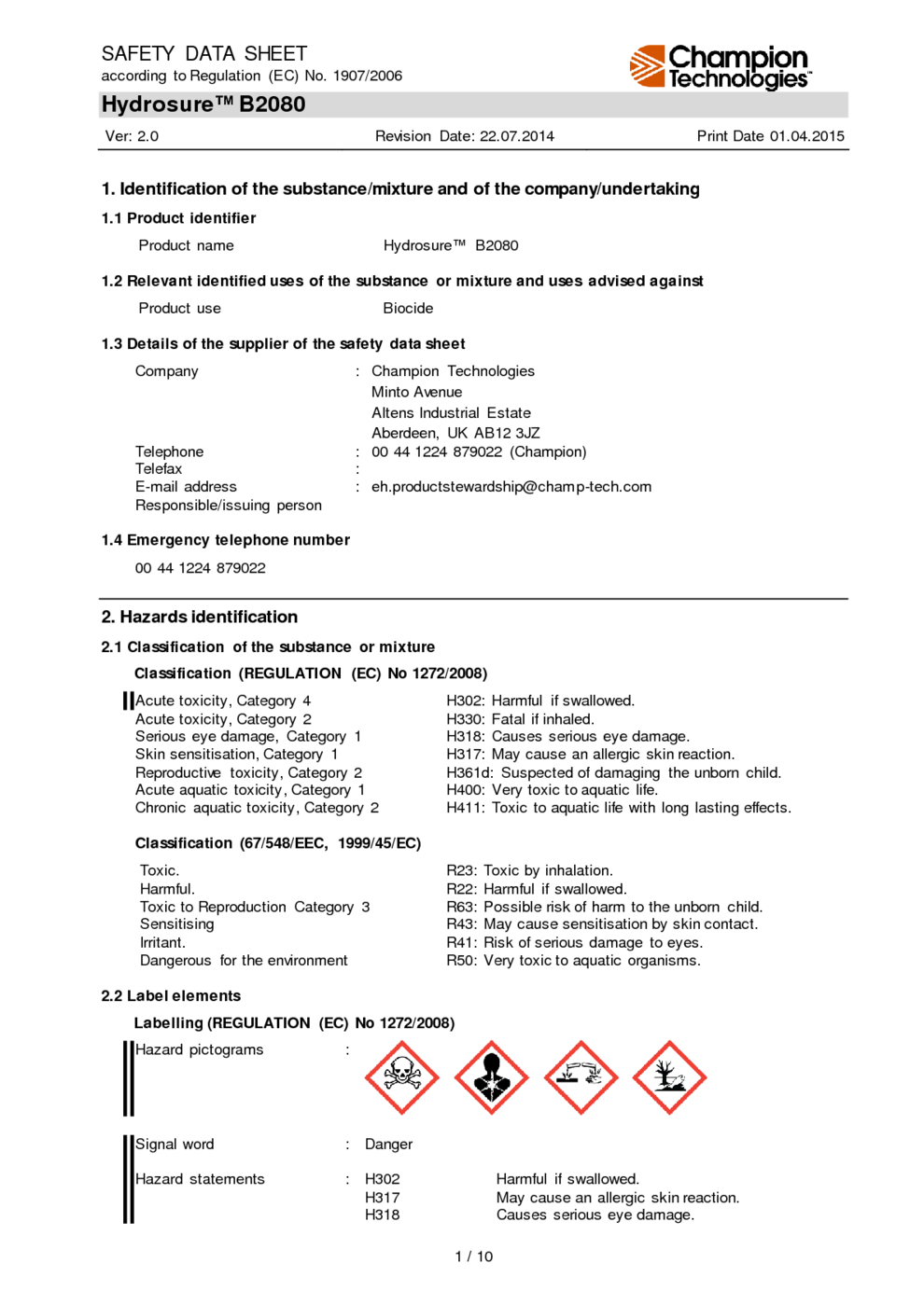 Hydrosure O-3670R MSDS Download