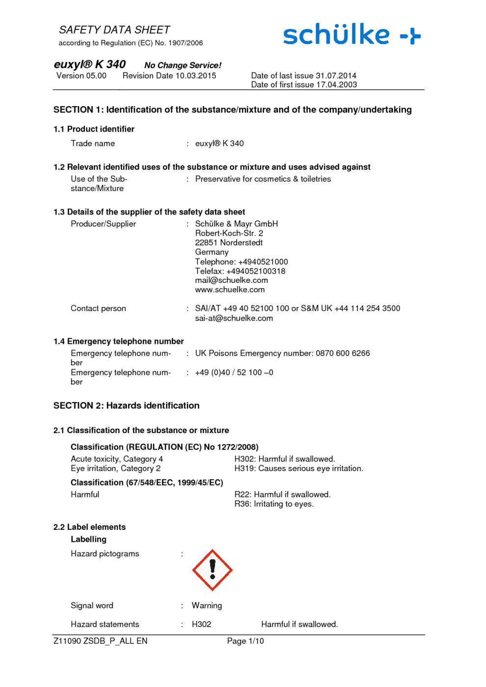 euxyl ® K 340 MSDS Download