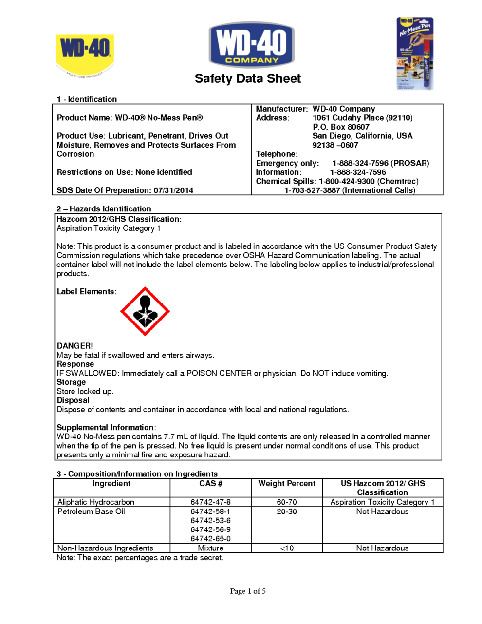 Material Safety Data Sheet (MSDS) WD-40, 49% OFF