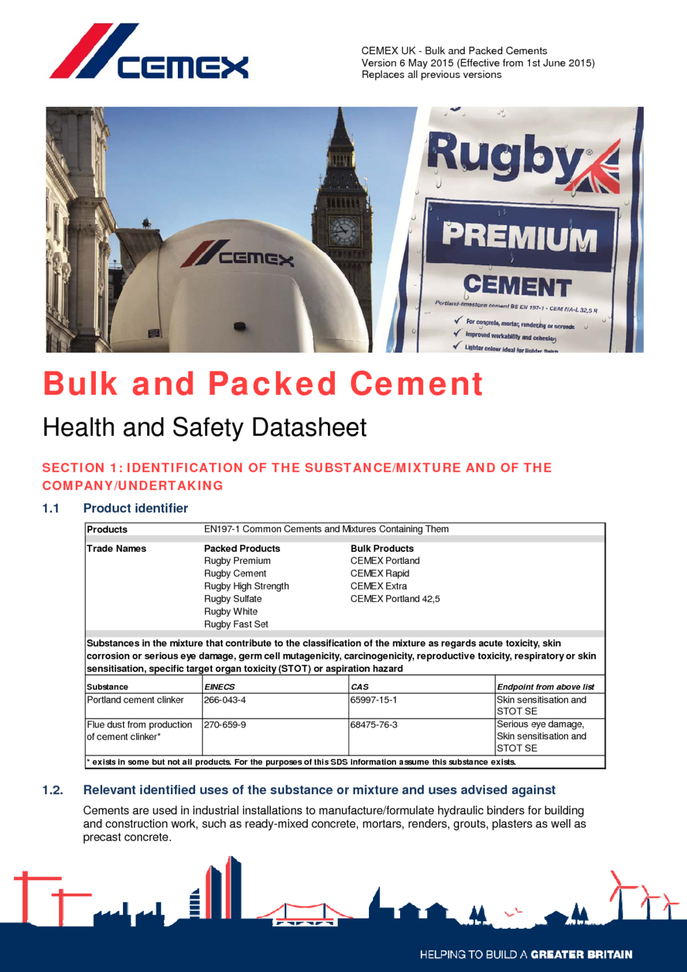 Rugby Cement MSDS Download