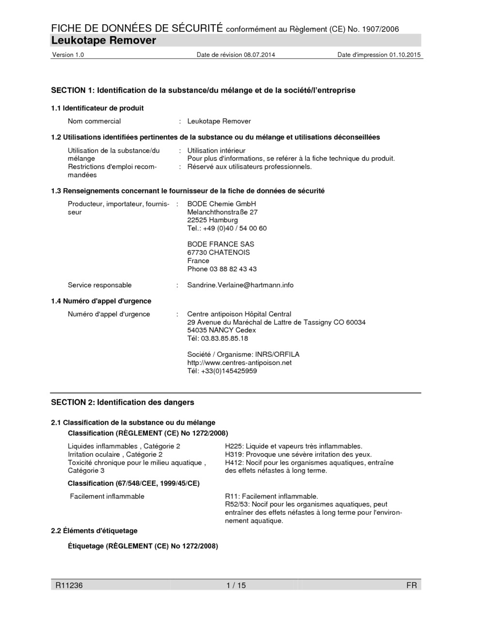 Leukotape Remover MSDS Download