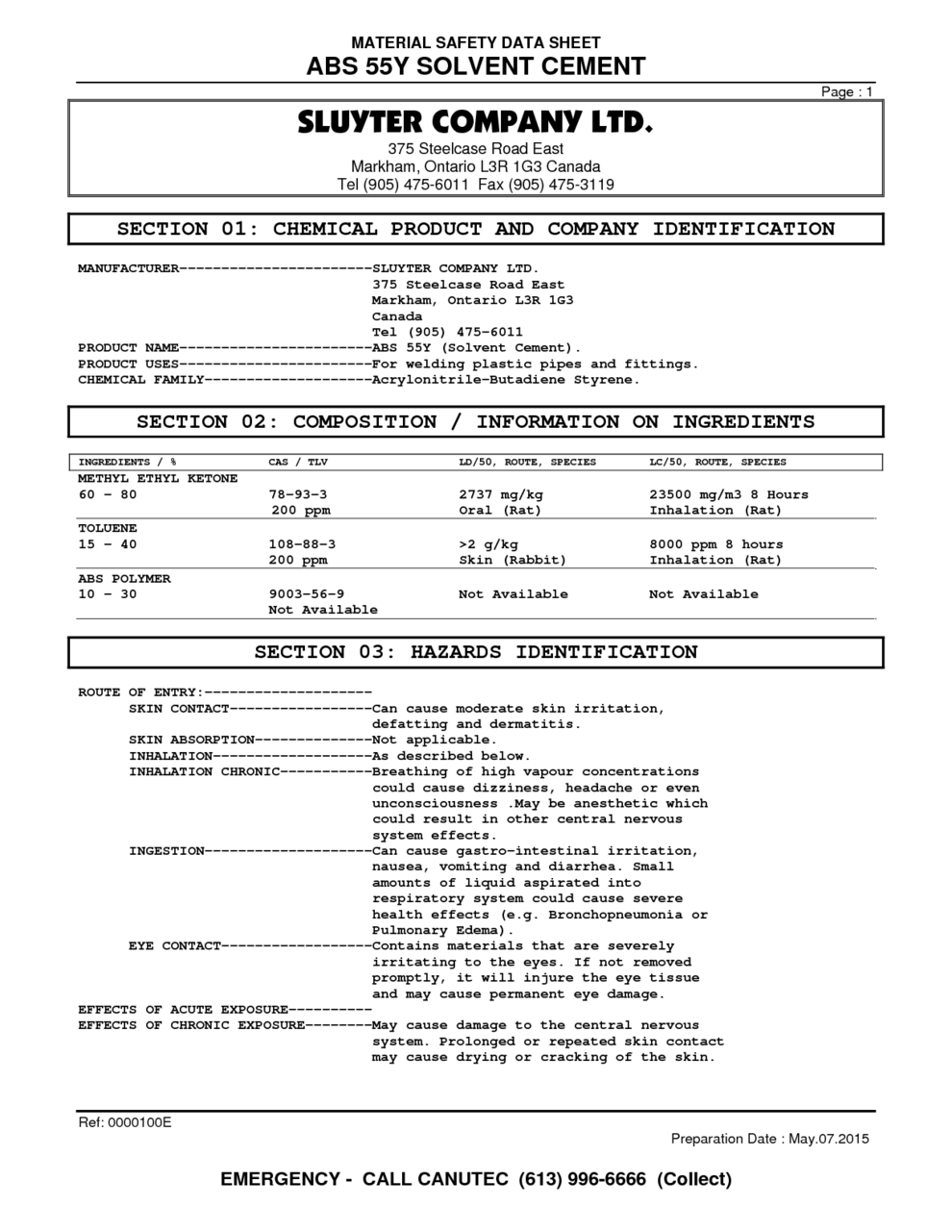 ABS 55Y SOLVENT CEMENT MSDS Download