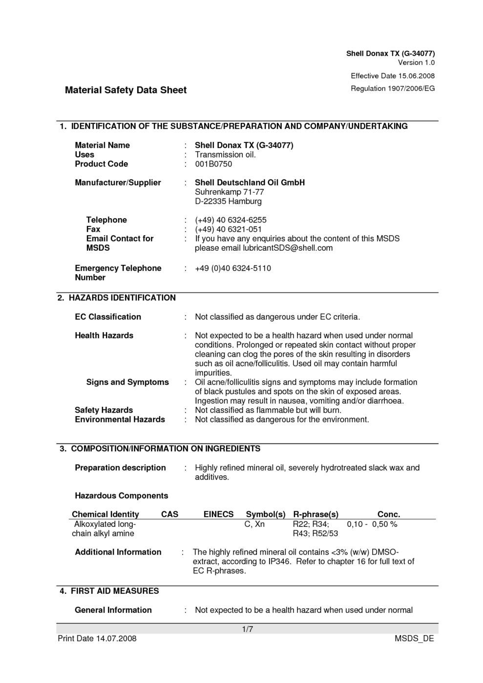 Shell Donax TX (G-34077) MSDS Download