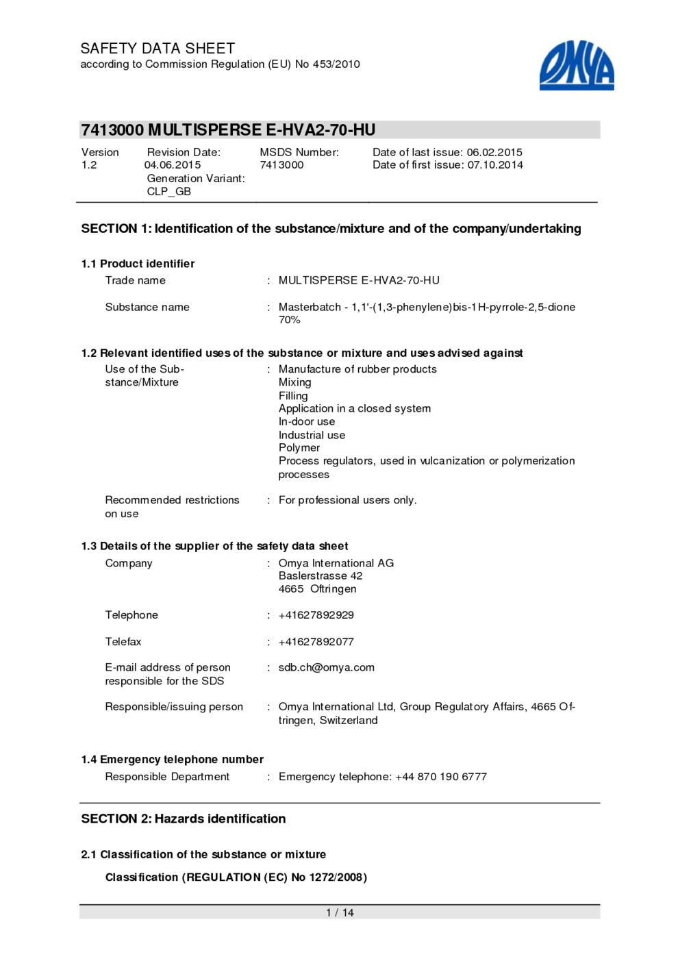 MULTISPERSE E -HVA2 -70-HU MSDS Download