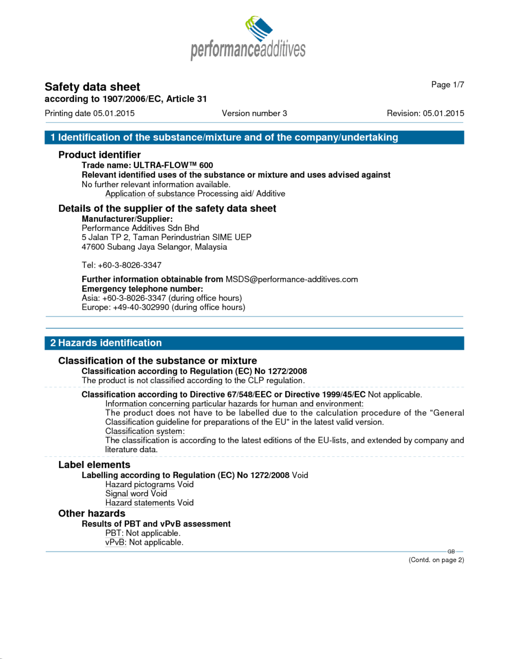 ULTRA-FLOW 600 MSDS Download