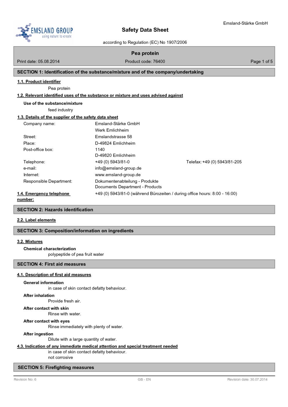 Pea protein MSDS Download