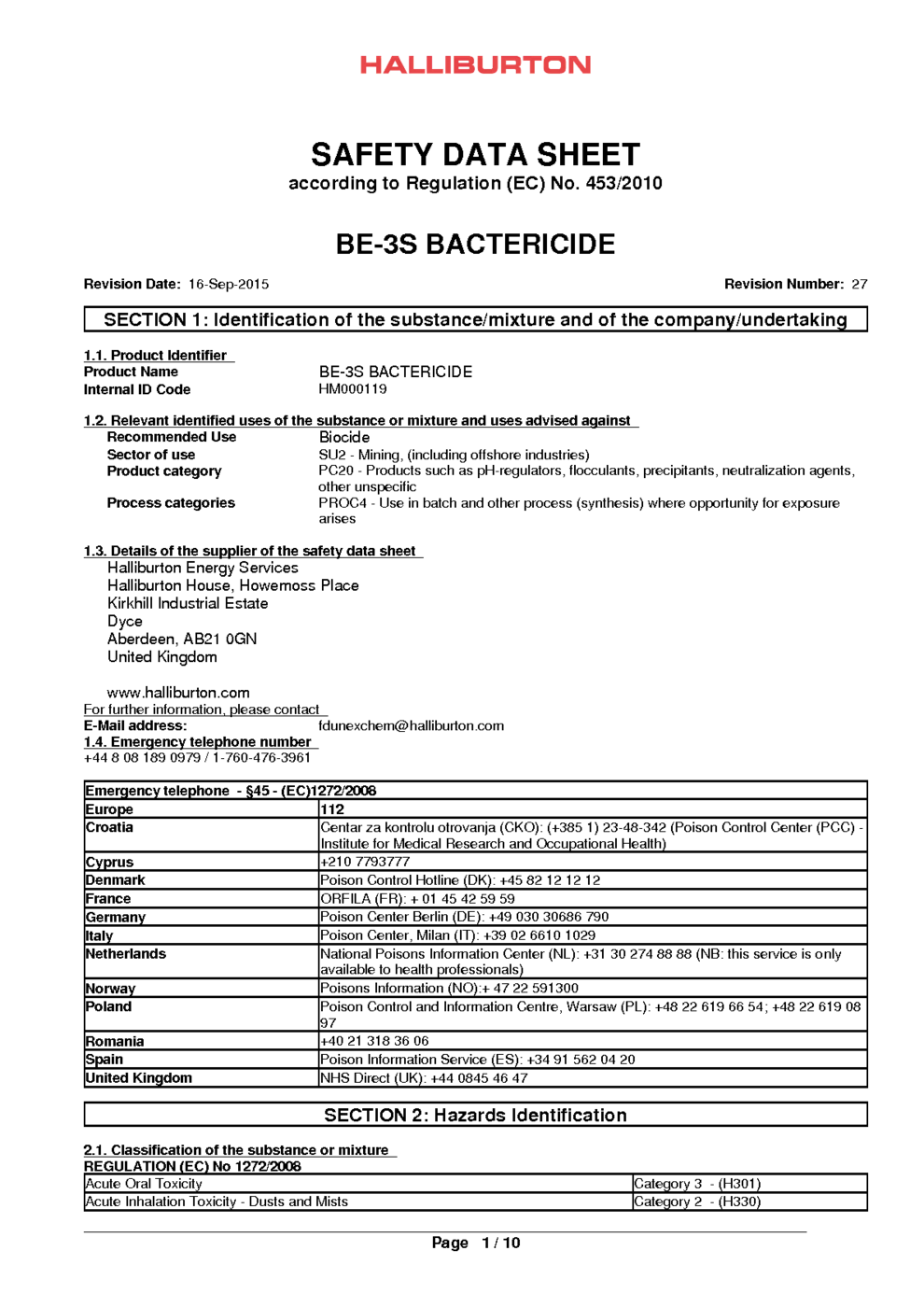 BE-3S BACTERICIDE MSDS Download