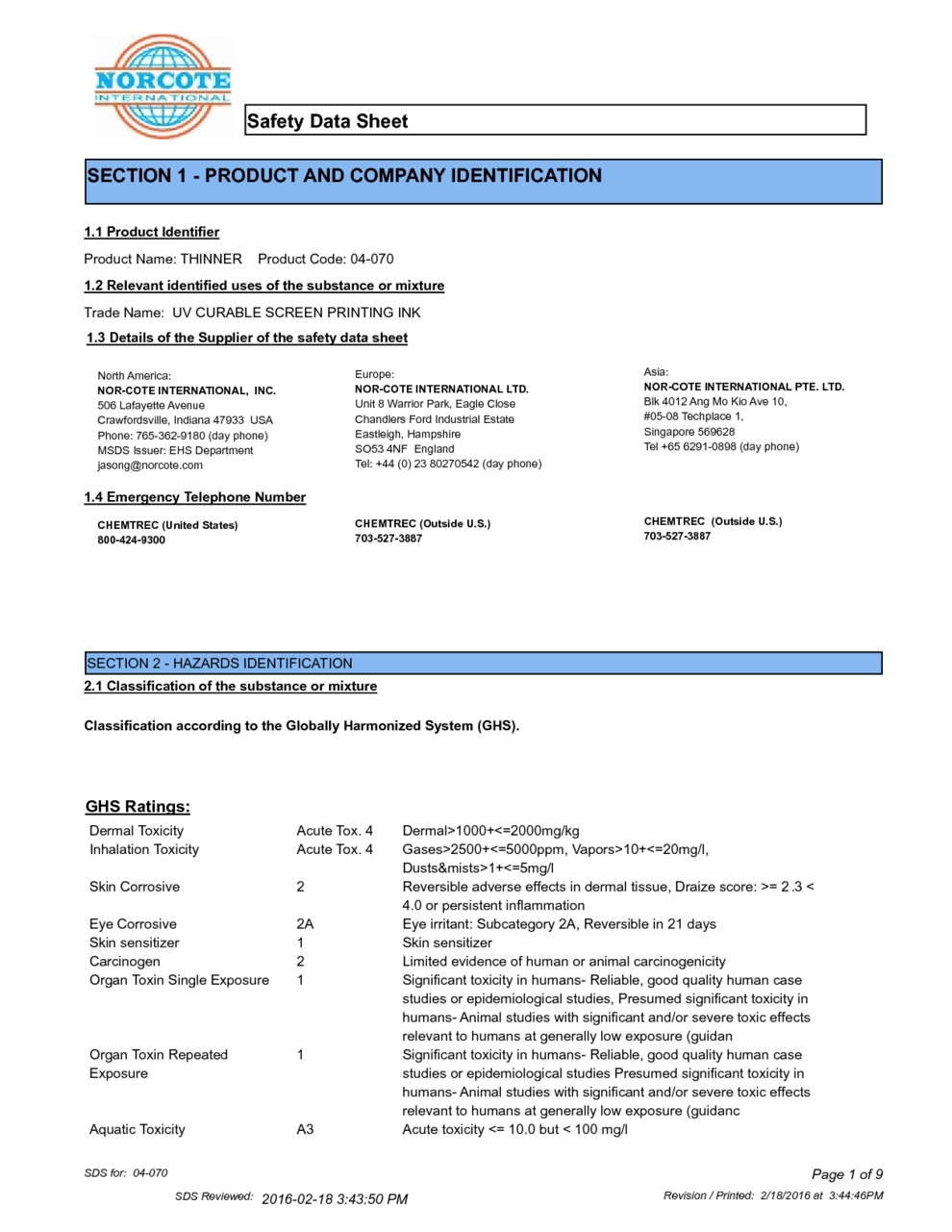 Thinner MSDS Download