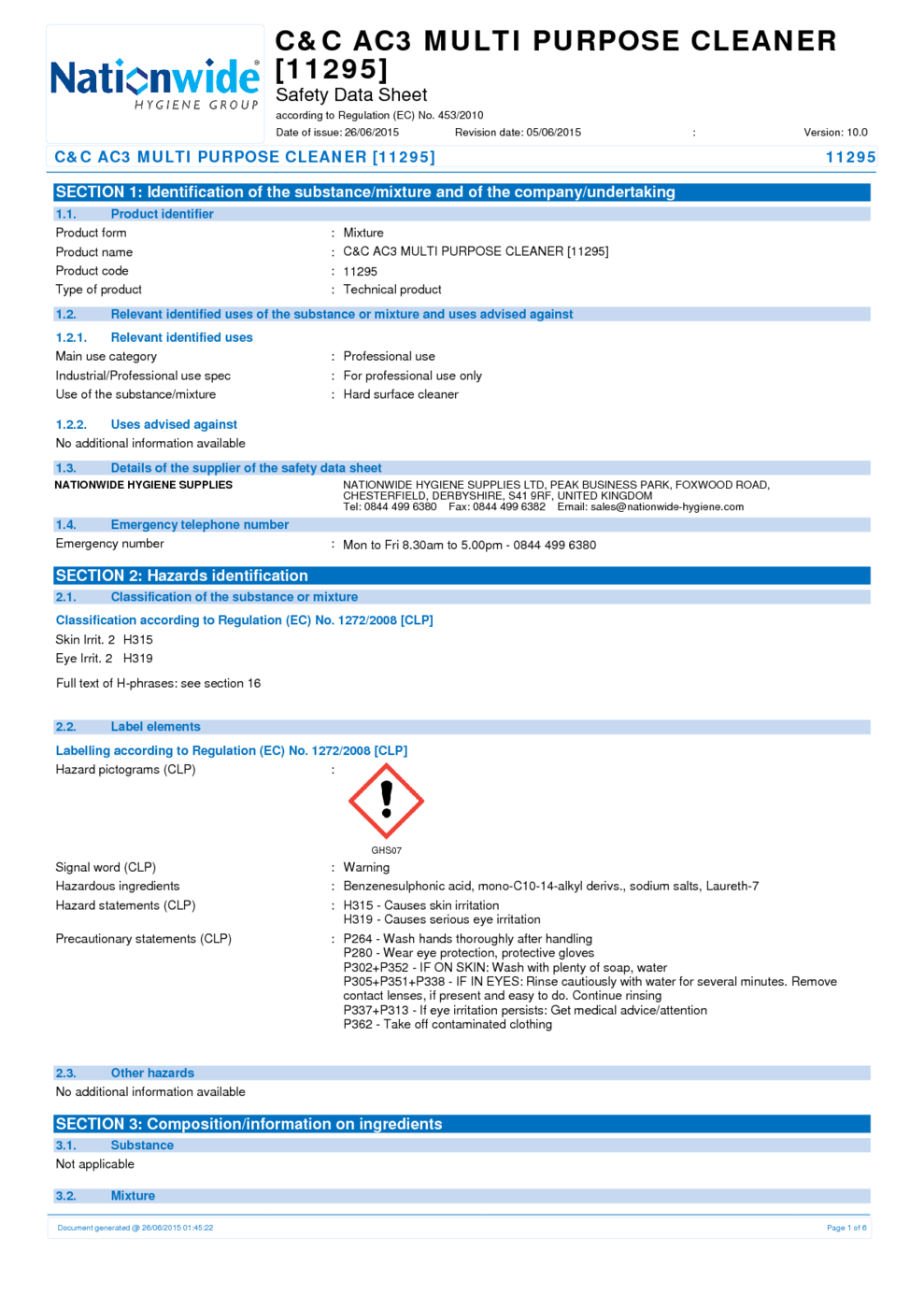 C C Ac3 Multi Purpose Cleaner MSDS Download