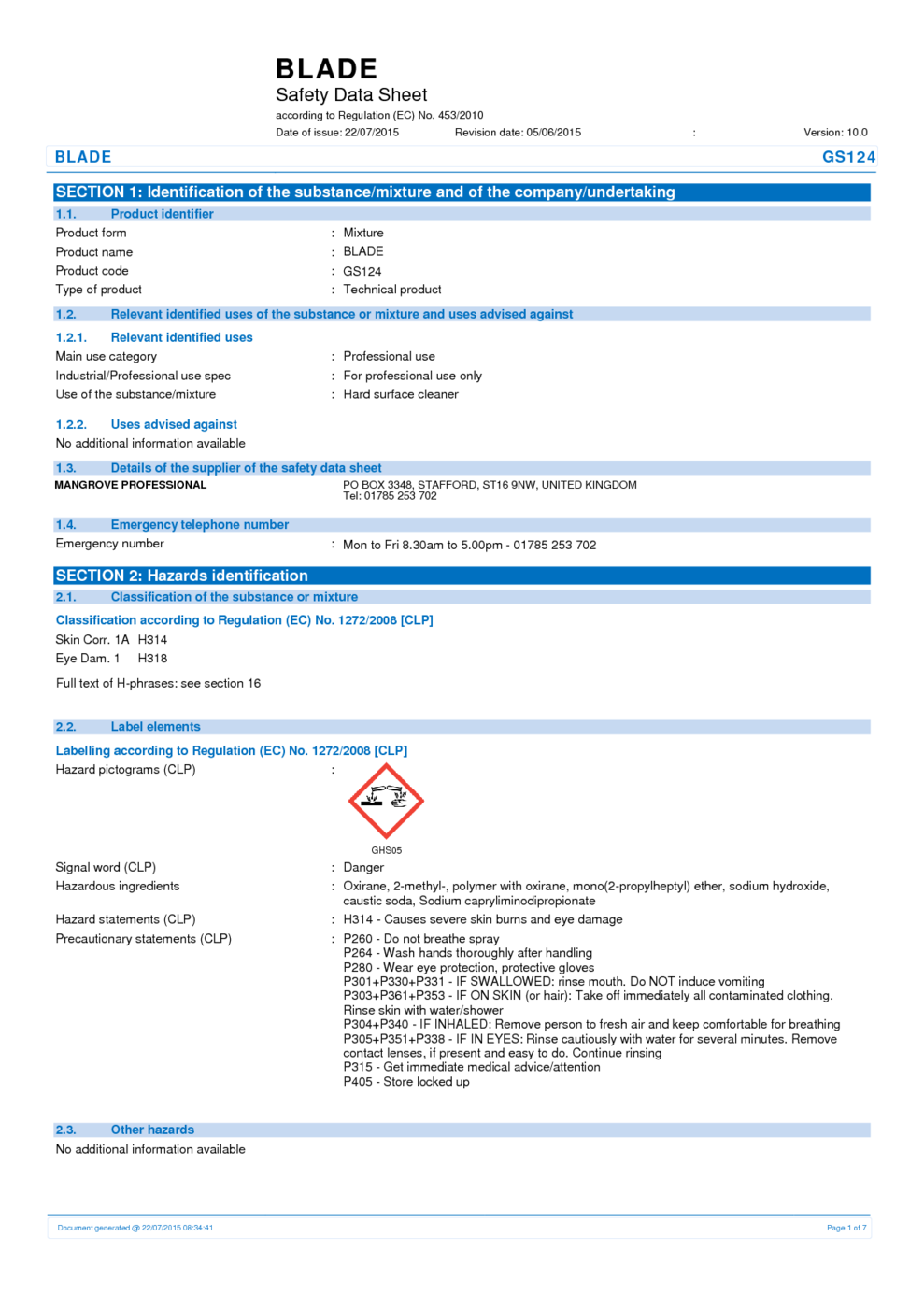 blade MSDS Download