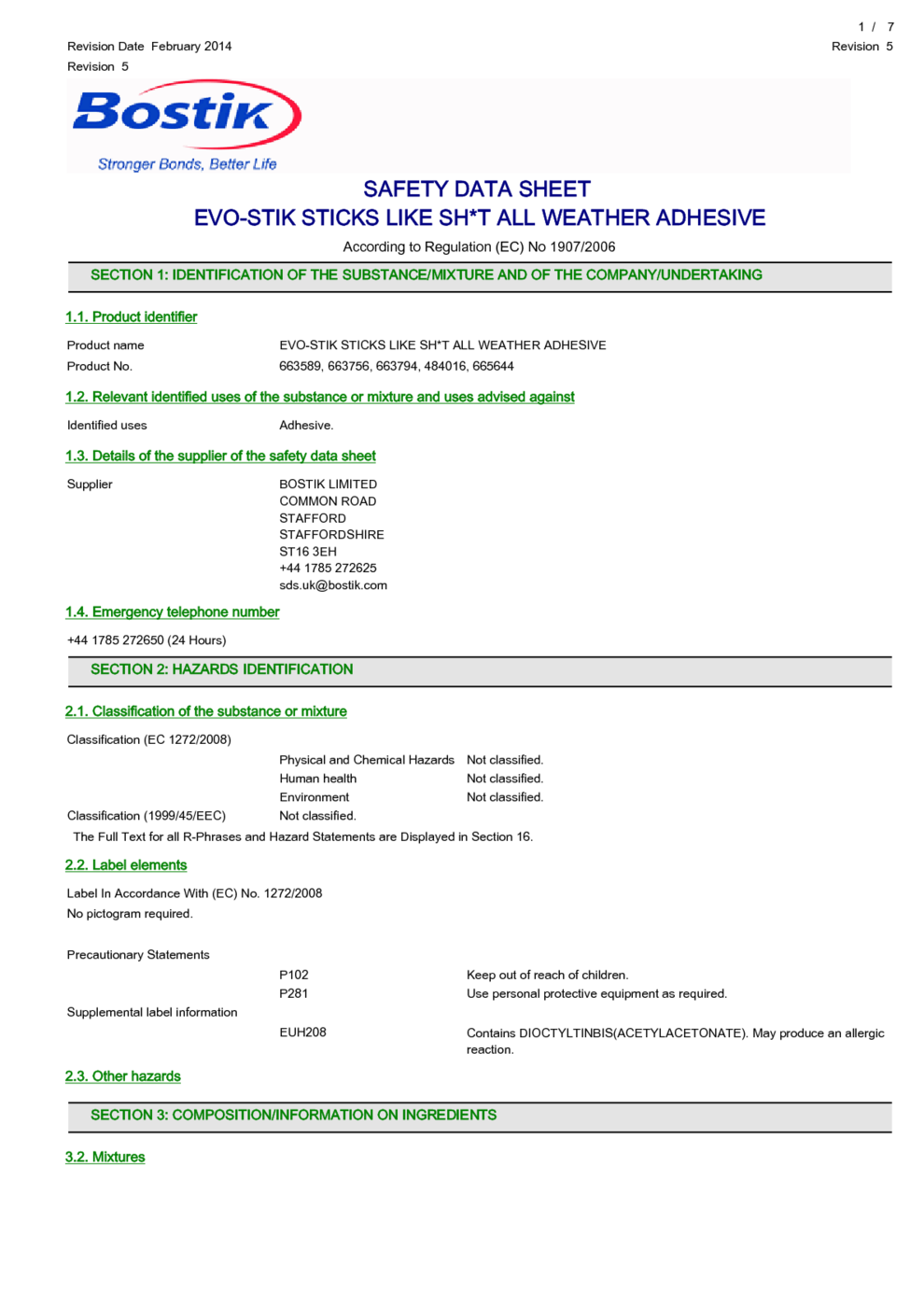 Evo Stik Sticks Like Sh T All Weather Adhesive Msds Download