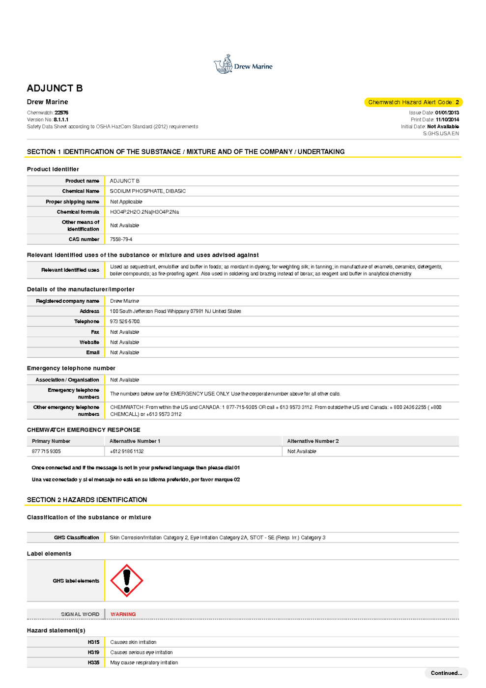 ADJUNCT B MSDS Download