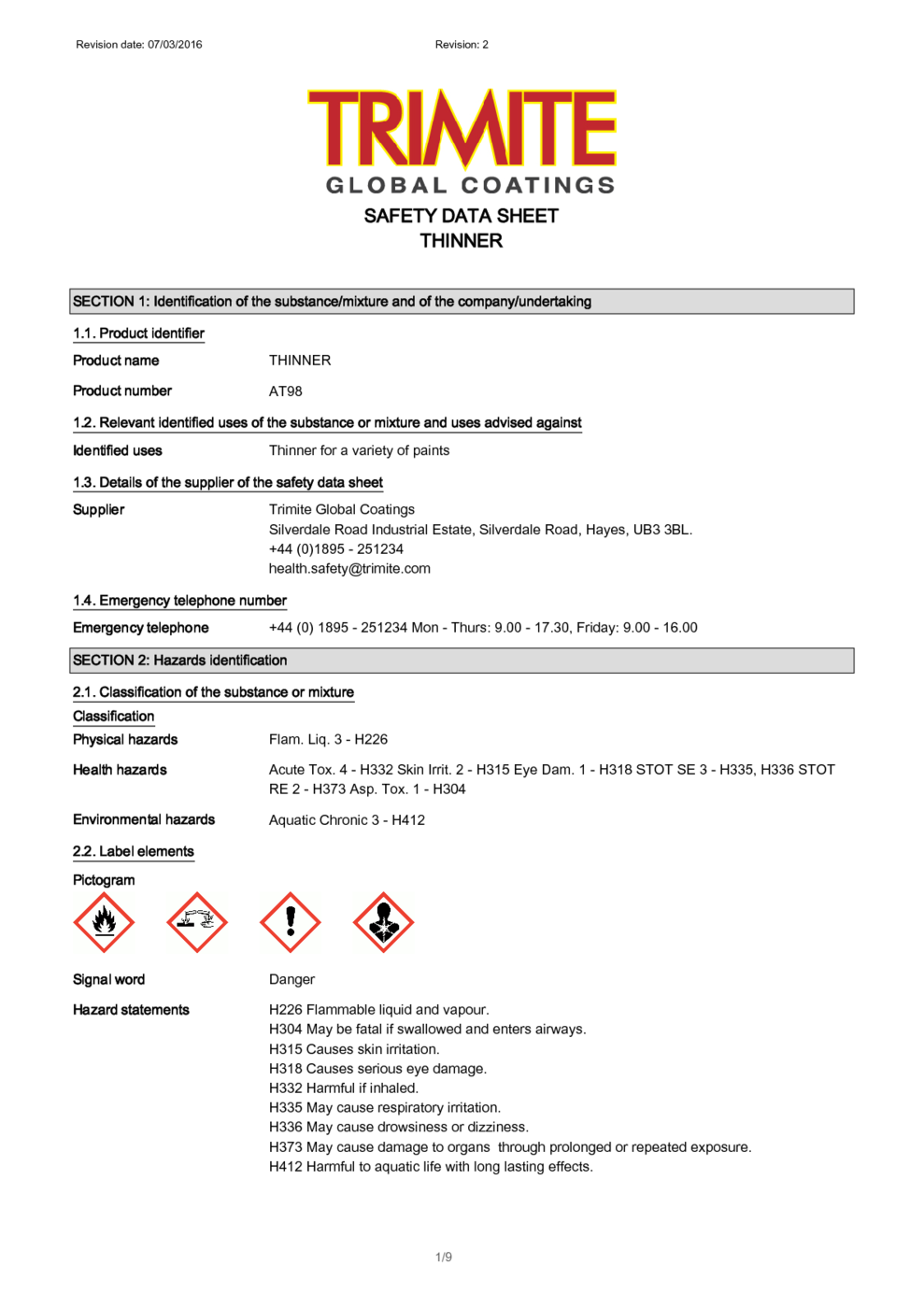 THINNER MSDS Download   198687 