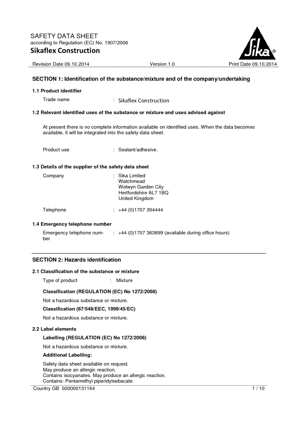 Sikaflex® 221: Safety Data Sheet PDF Toxicity Dangerous, 56% OFF