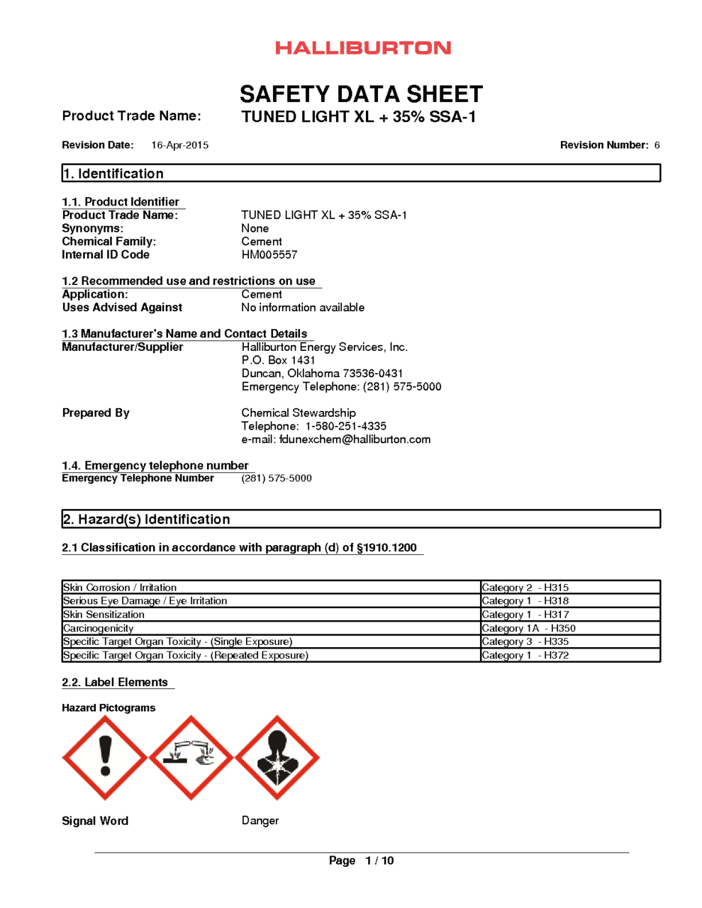 TUNED LIGHT XL + 35% SSA-1 MSDS Download