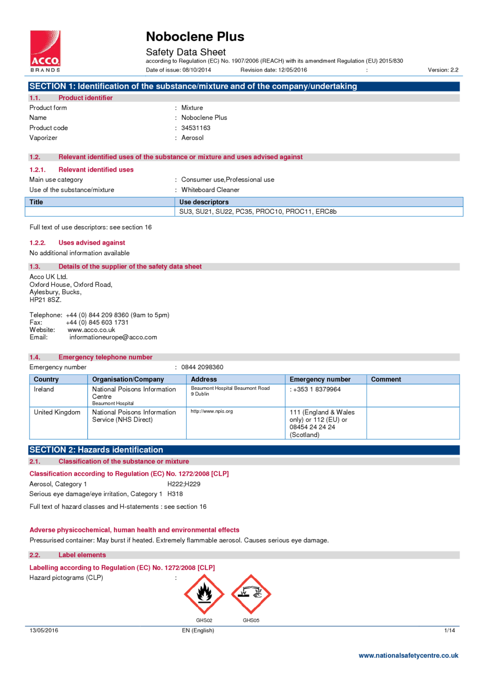 Noboclene Plus Msds Download