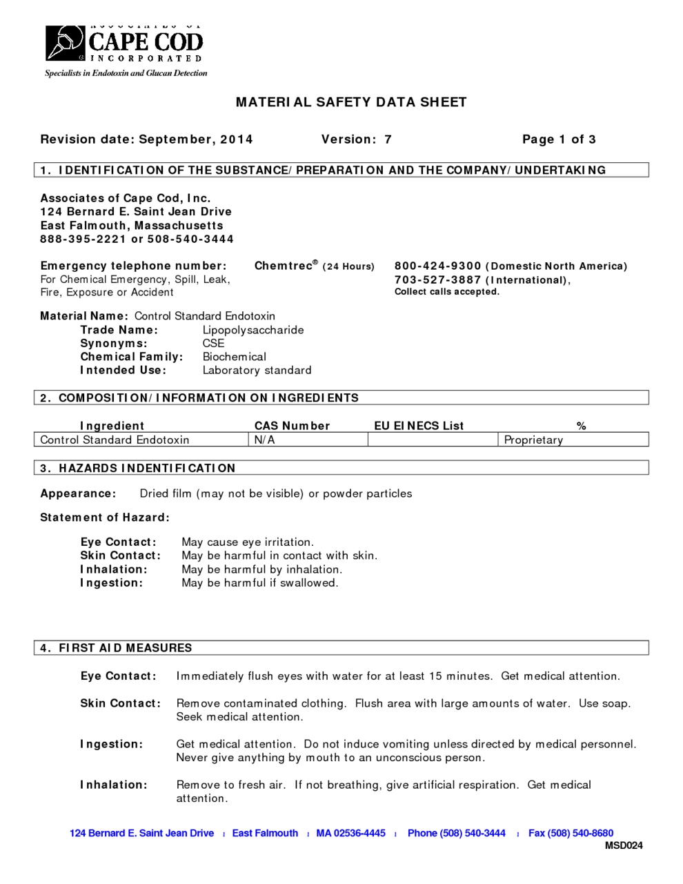 Control Standard Endotoxin Msds Download