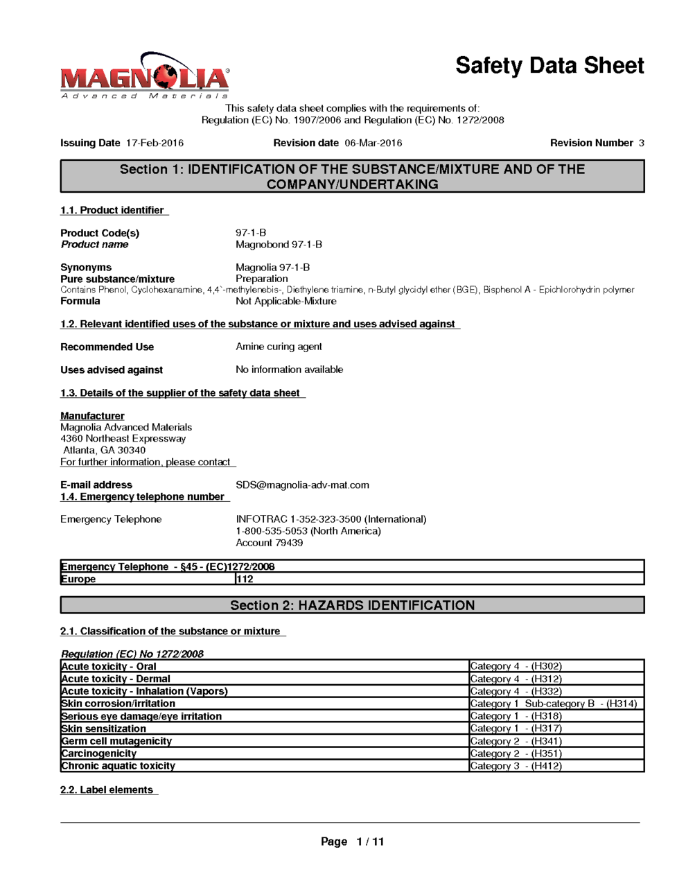 Magnobond 97-1-B MSDS Download