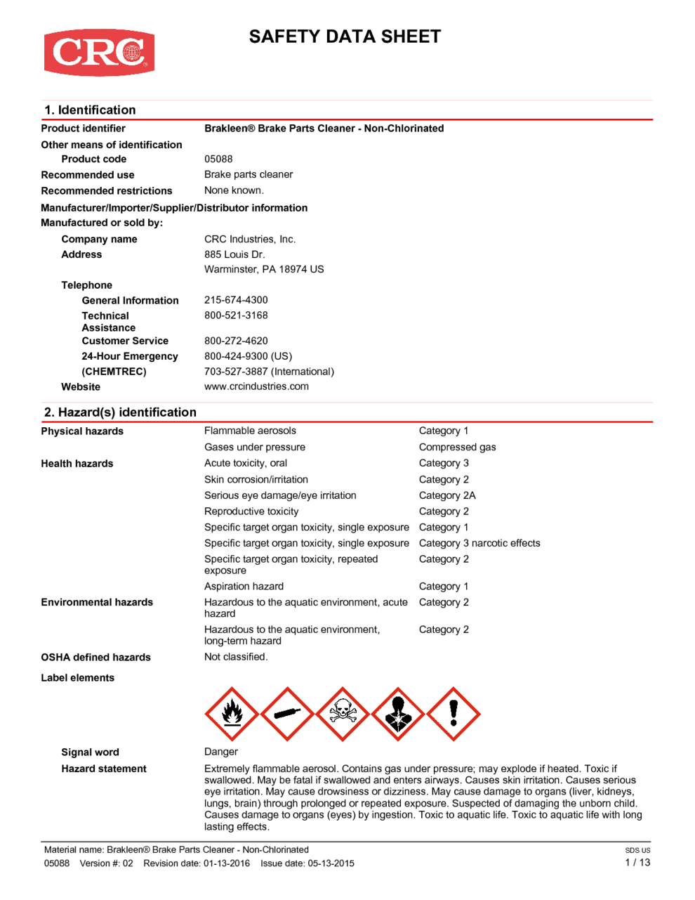 CRC Industries Inc. Brake Parts Cleaner