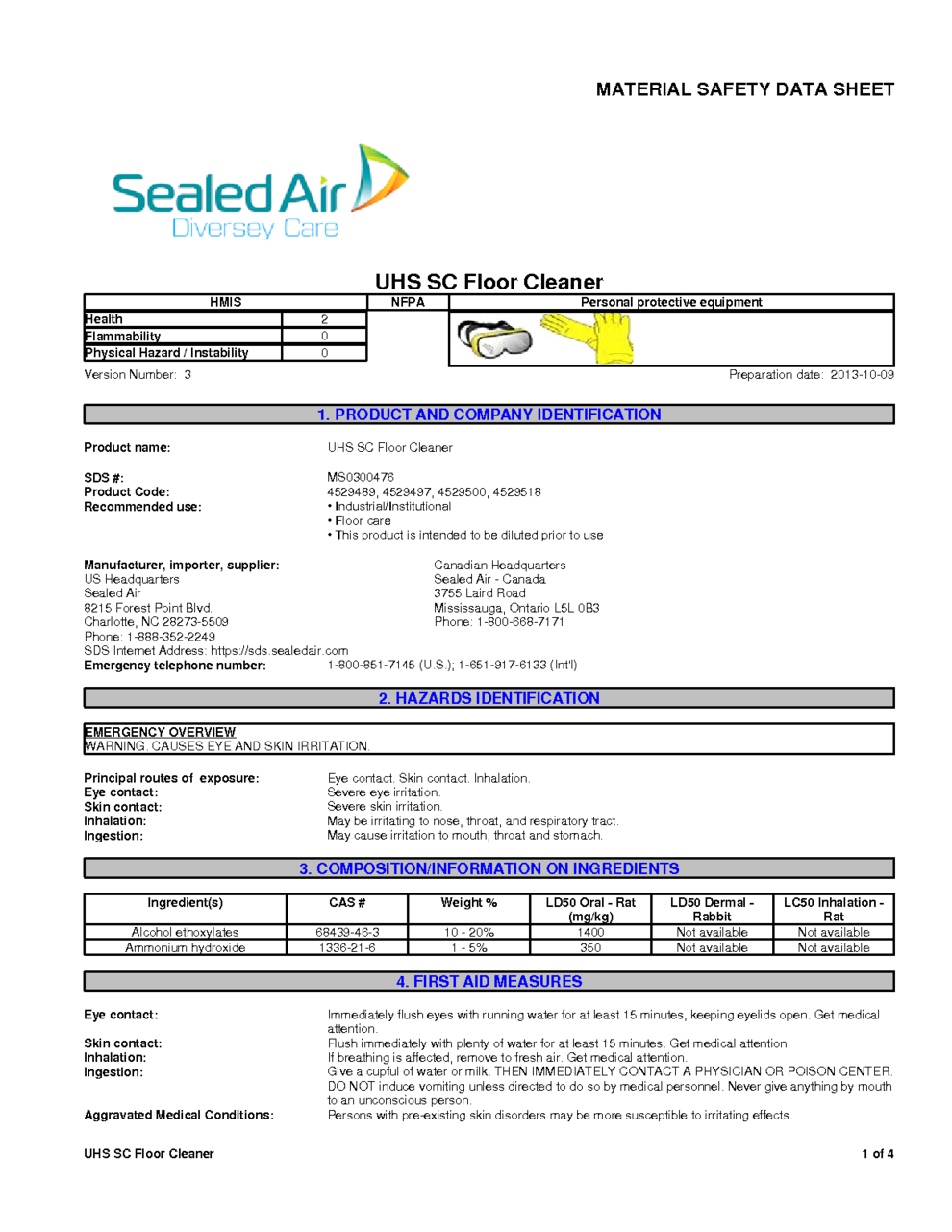 UHS SC Floor Cleaner MSDS Download