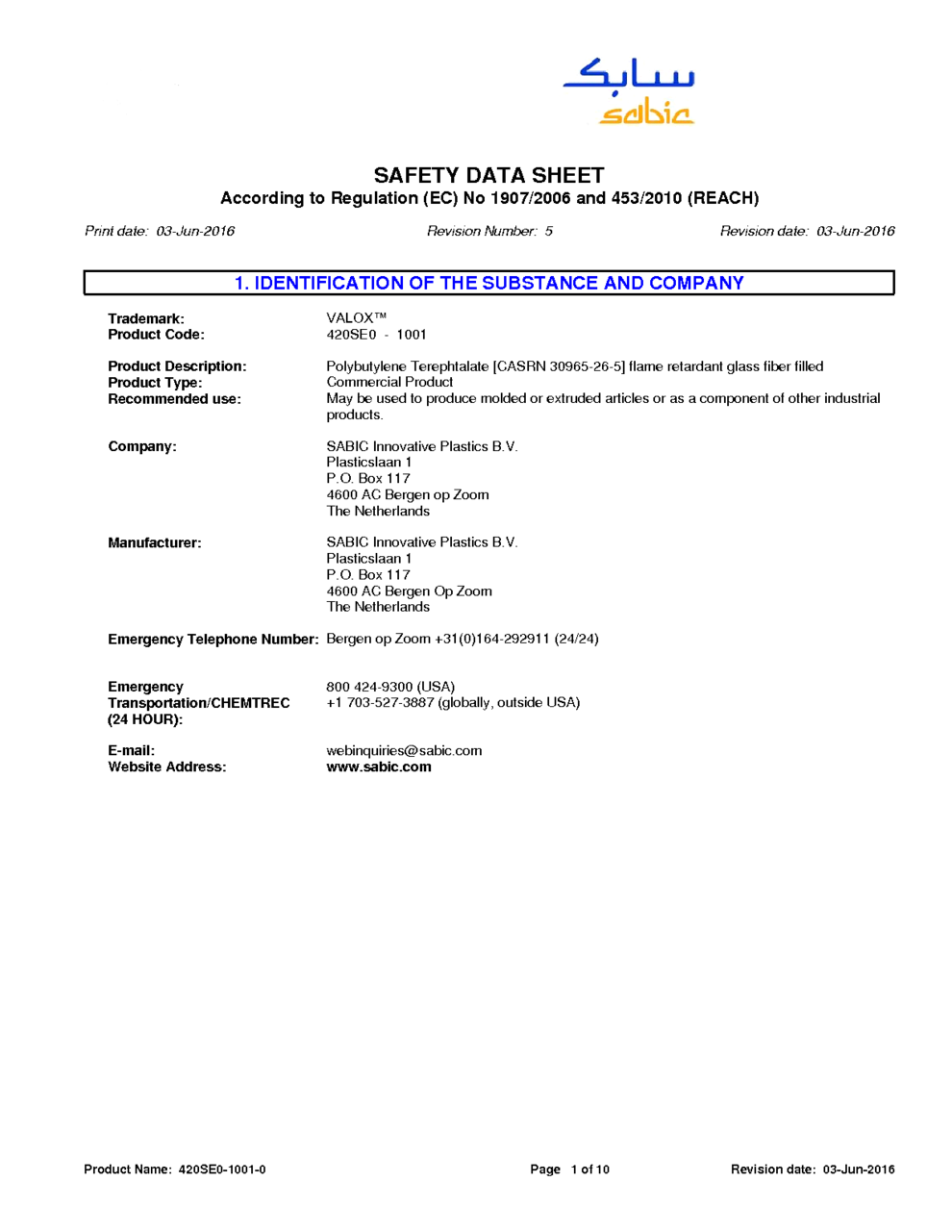 VALOX MSDS Download