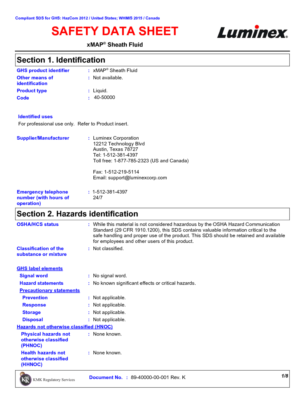 xMAP Sheath Fluid MSDS Download