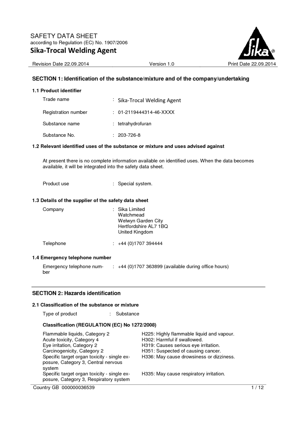 Sika -Trocal Welding Agent MSDS Download