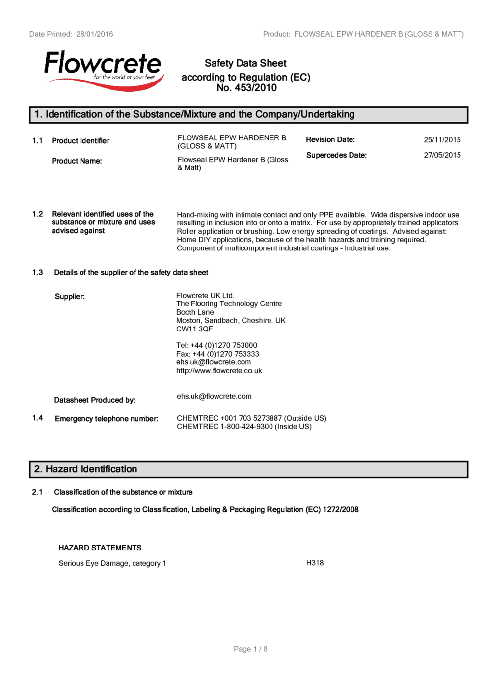 FLOWSEAL EPW HARDENER B MSDS Download