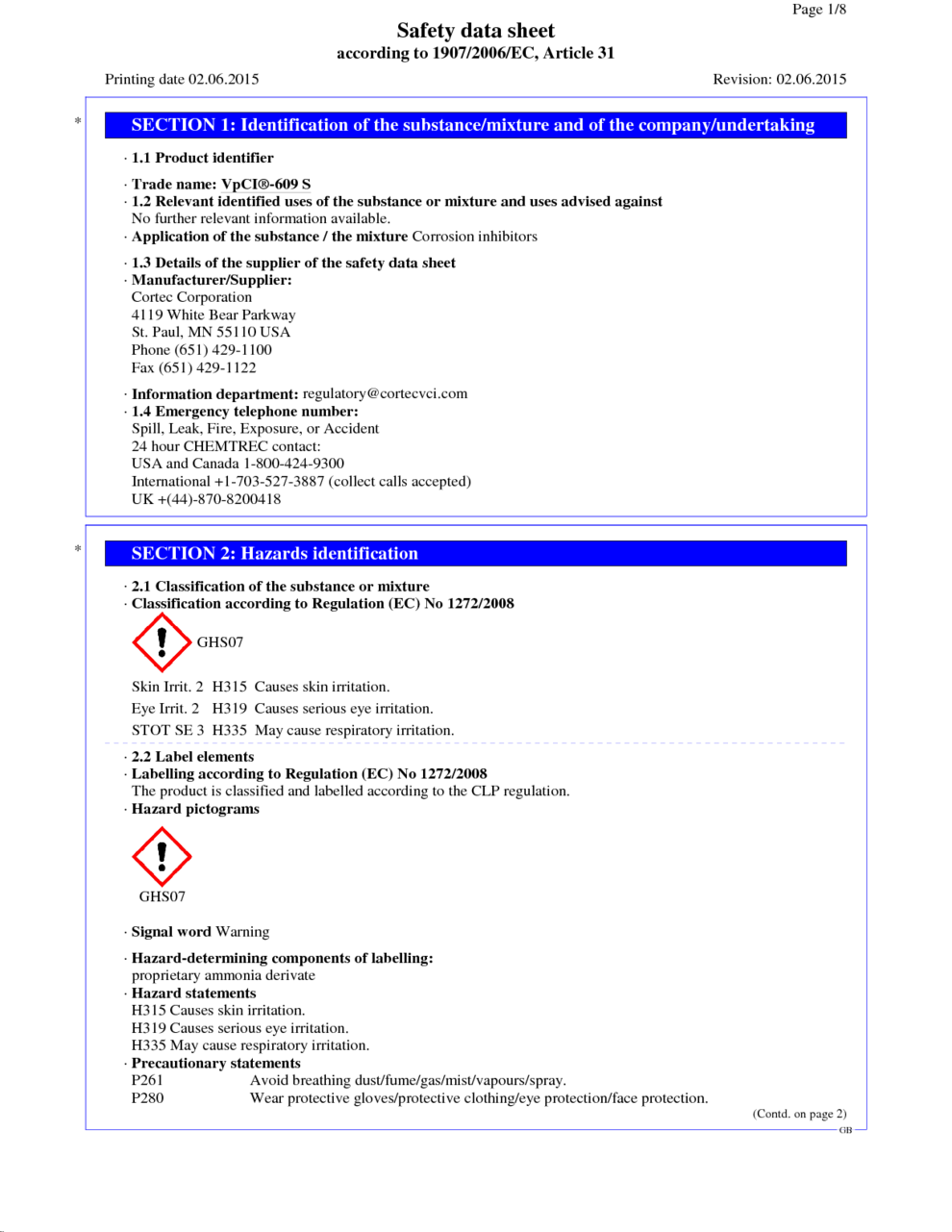 VpCI-609 S MSDS Download