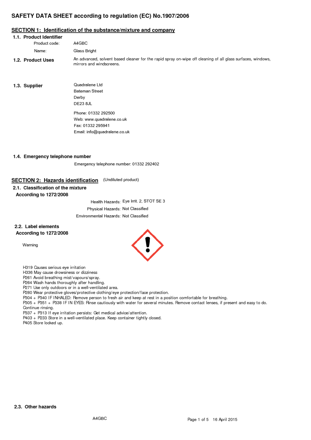 Glass Bright MSDS Download