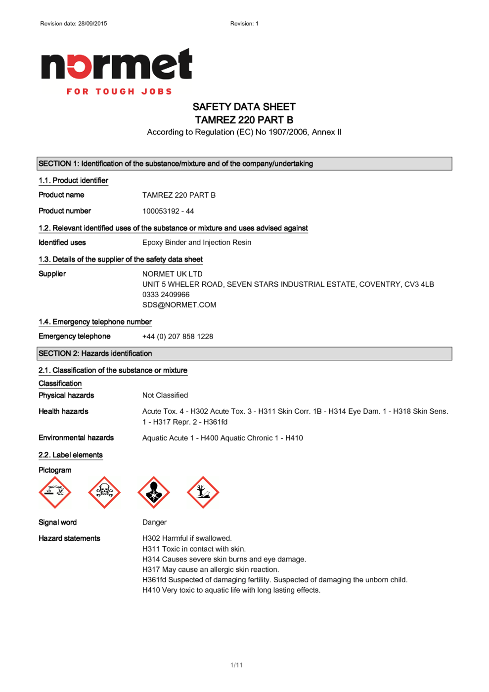 TAMREZ 220 PART B MSDS Download