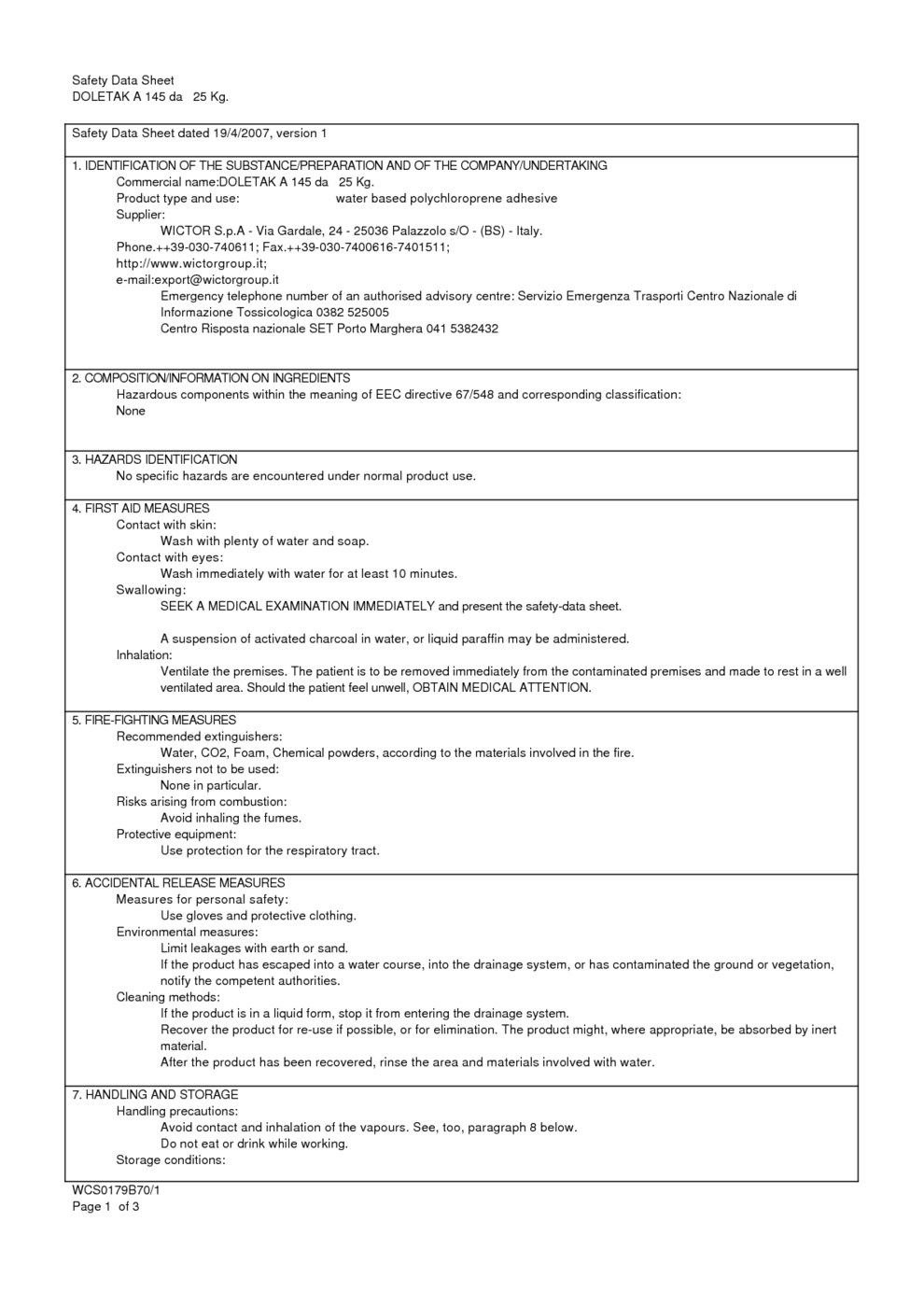 DOLETAK A 145 da 220 Kg. MSDS Download