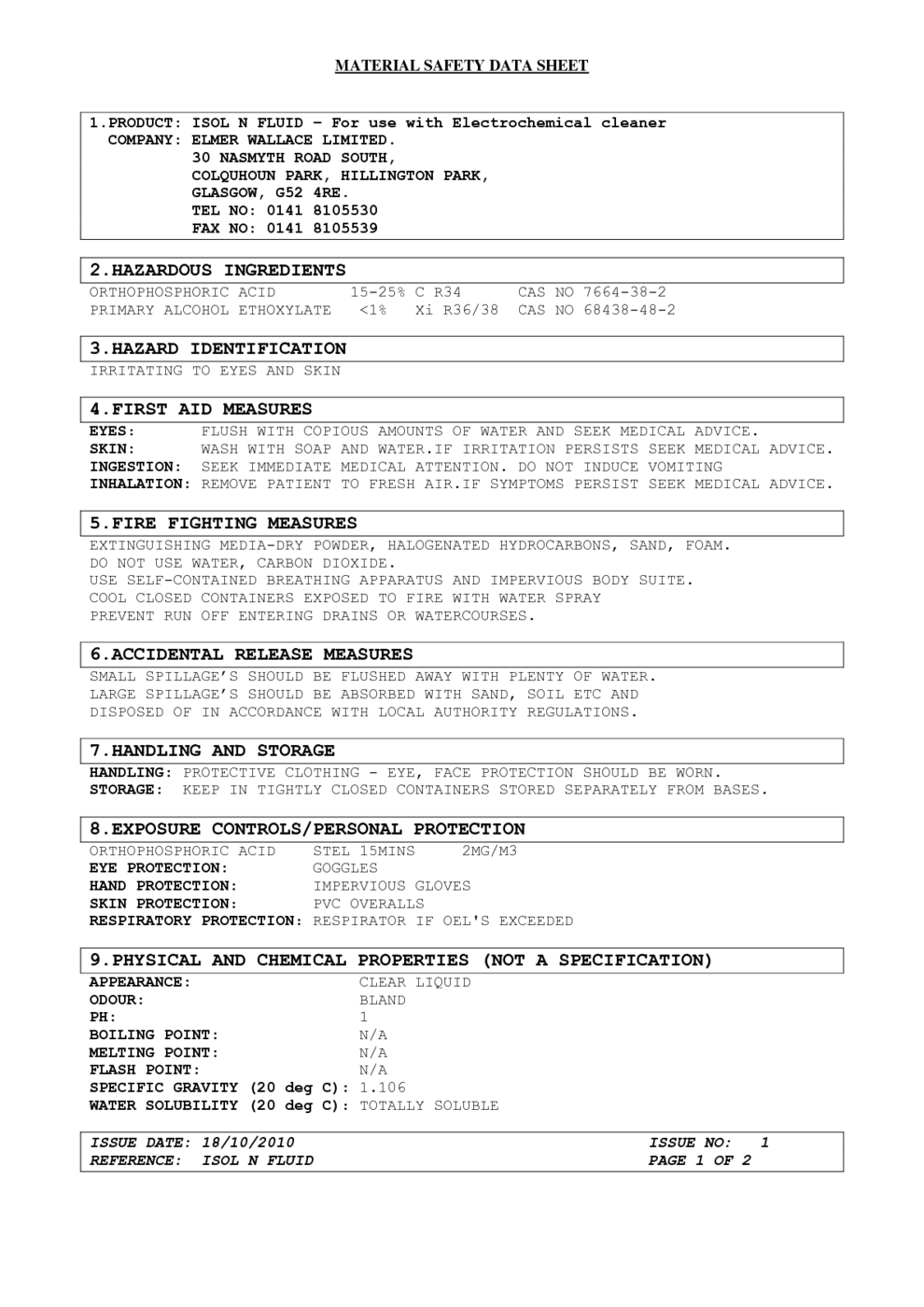 MAINCLEAN - GENERAL CLEANER & NEUTRALISER MSDS Download