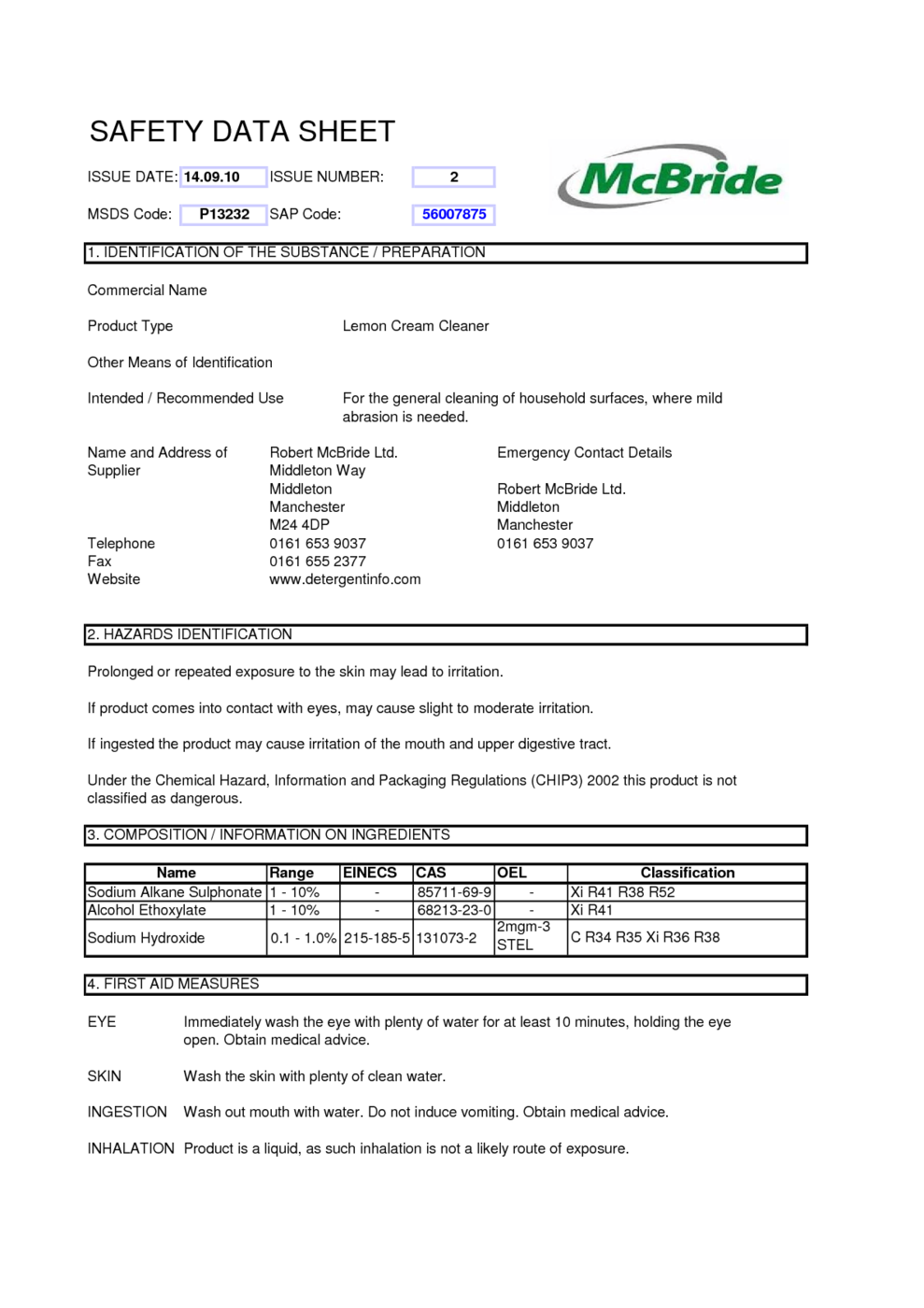 Asda Coshh Safety Data Sheets Car Window