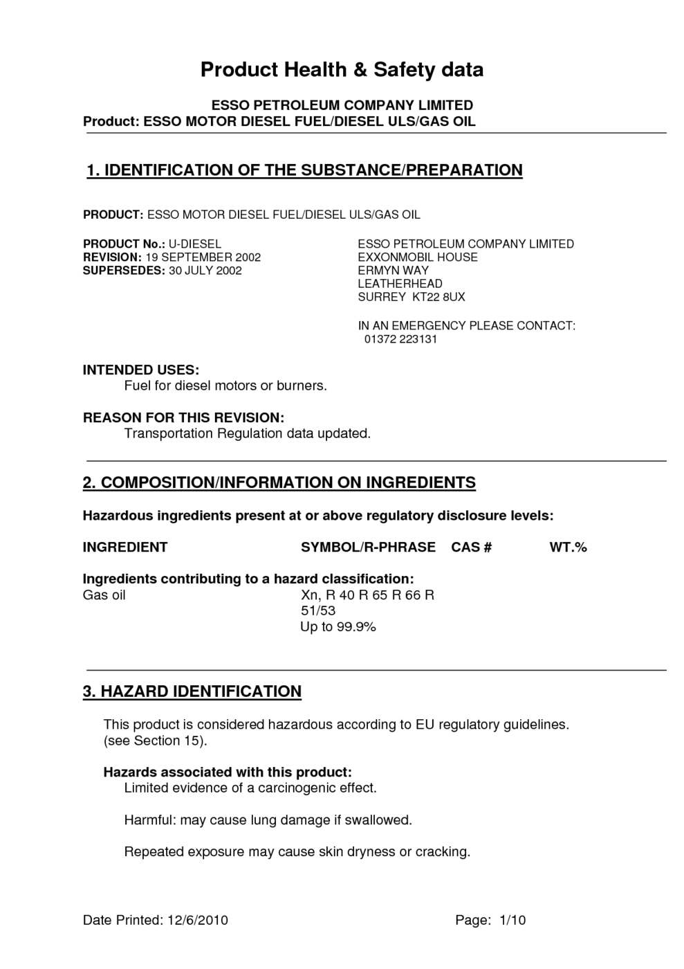 Safety Data Sheet: Product Name: AUTODIESEL PDF, 45% OFF