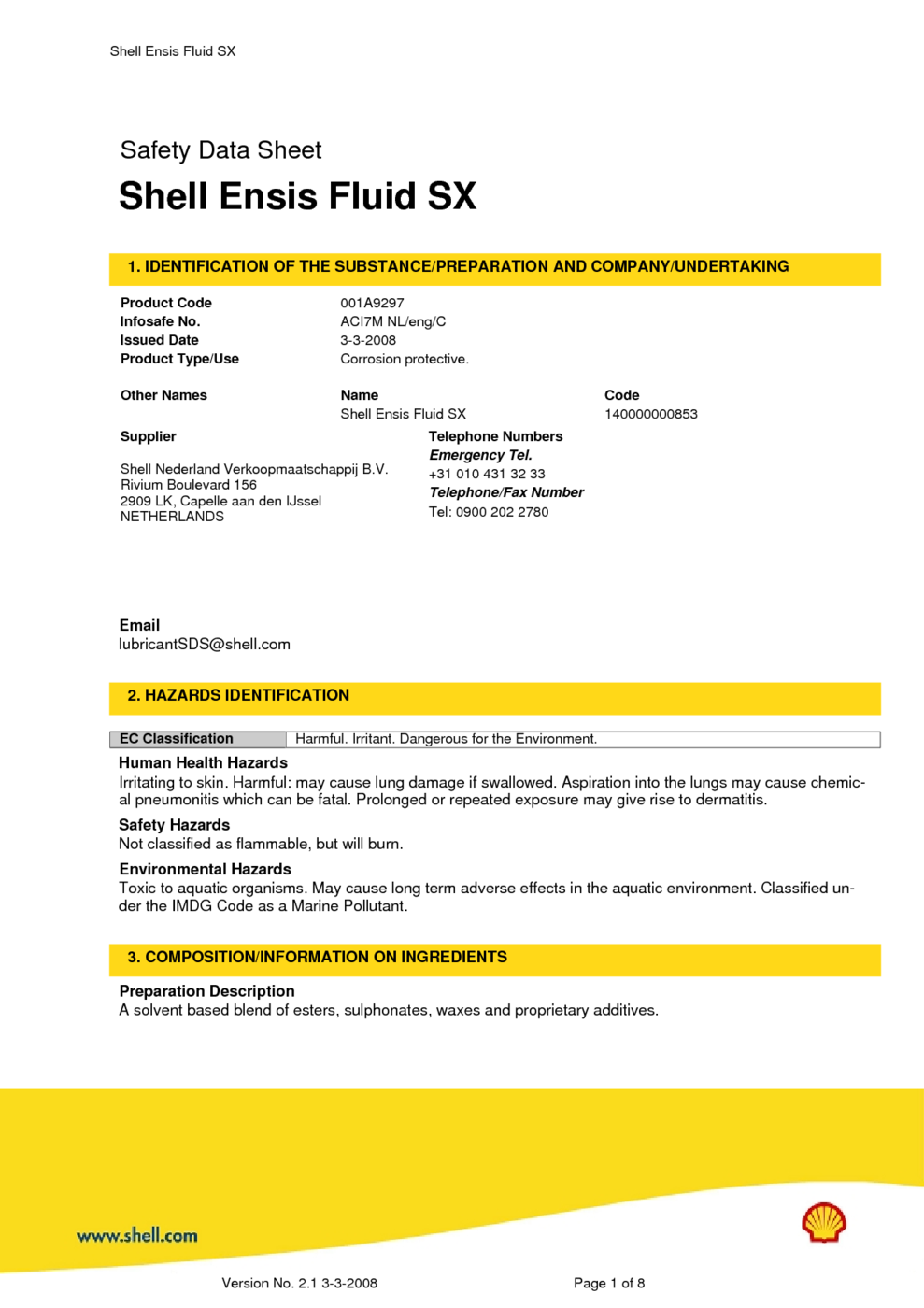 Shell Ensis Fluid Sx Msds Download