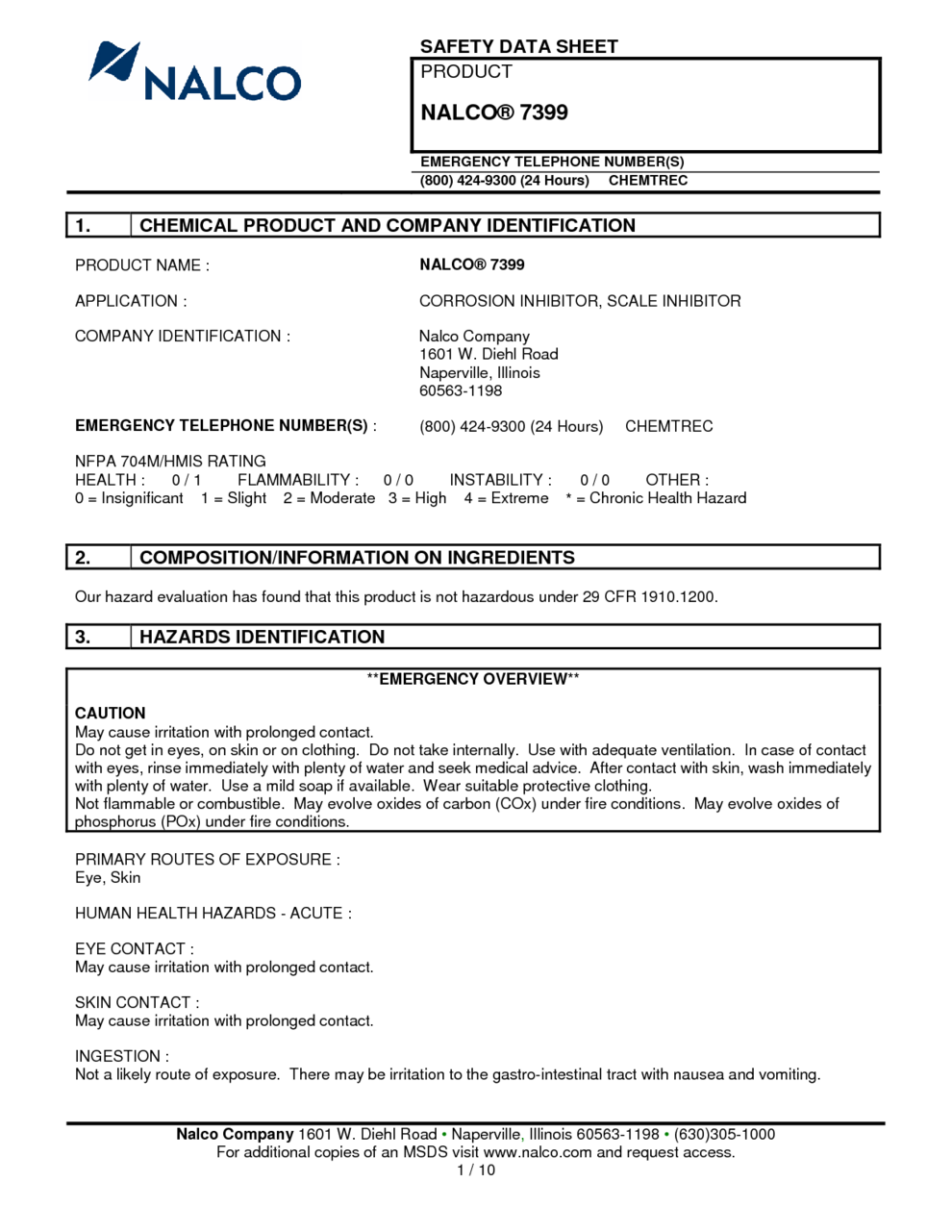 NALCO 7399 MSDS Download