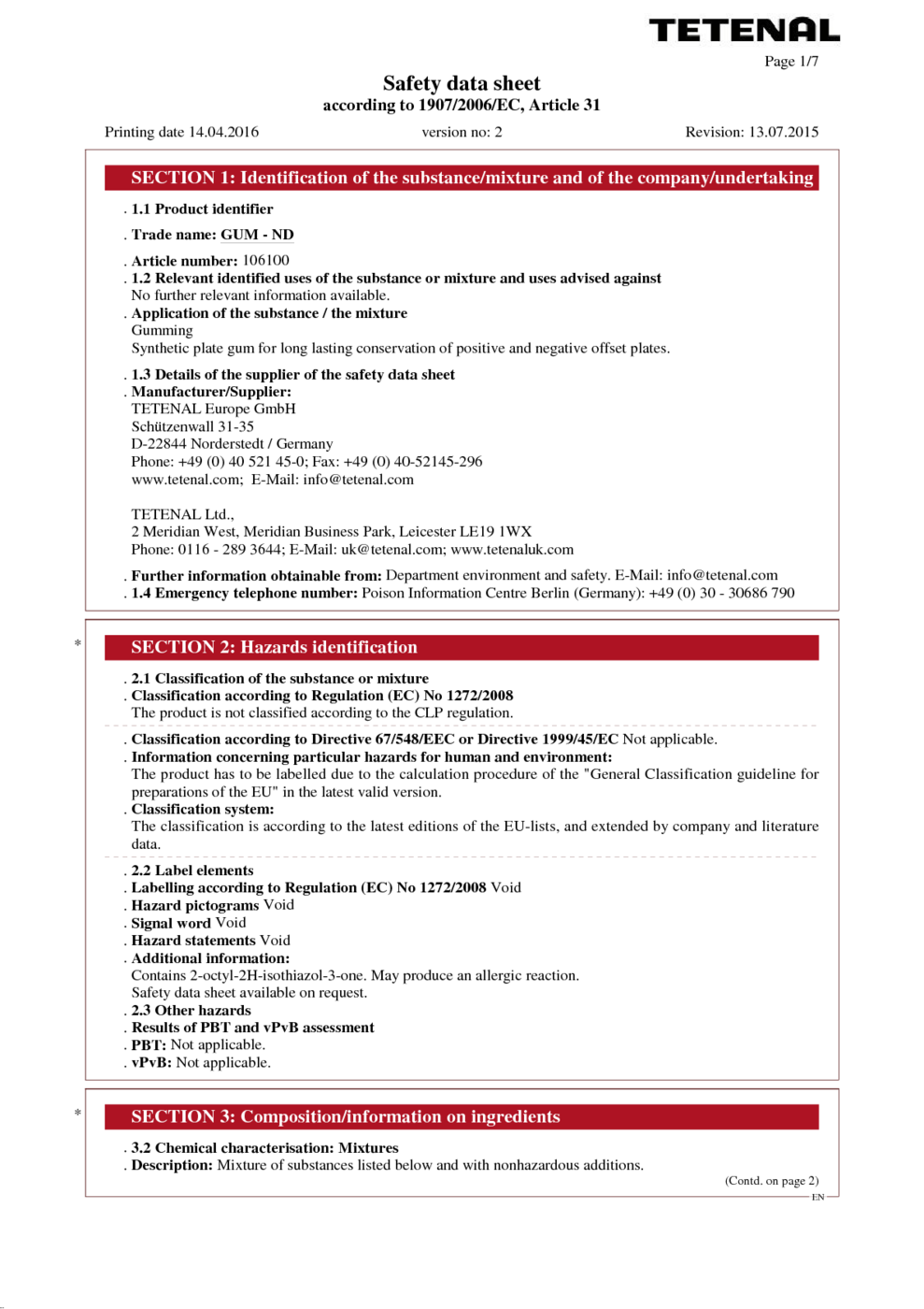 IMPEGA 2.182.455 SCREEN CLEANER 250ML MSDS Download