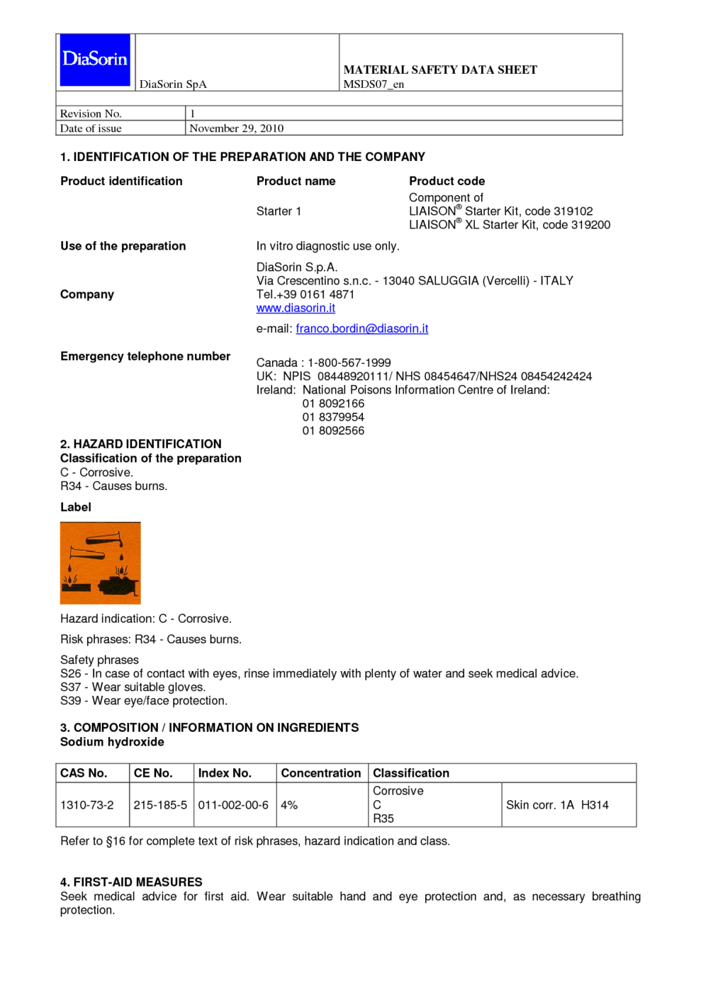 Starter 1, LIAISON Starter Kit, LIAISON XL Starter Kit MSDS Download