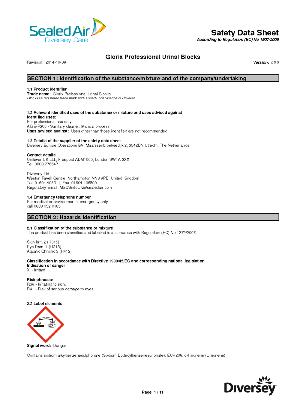 Glorix Professional Urinal Blocks MSDS Download