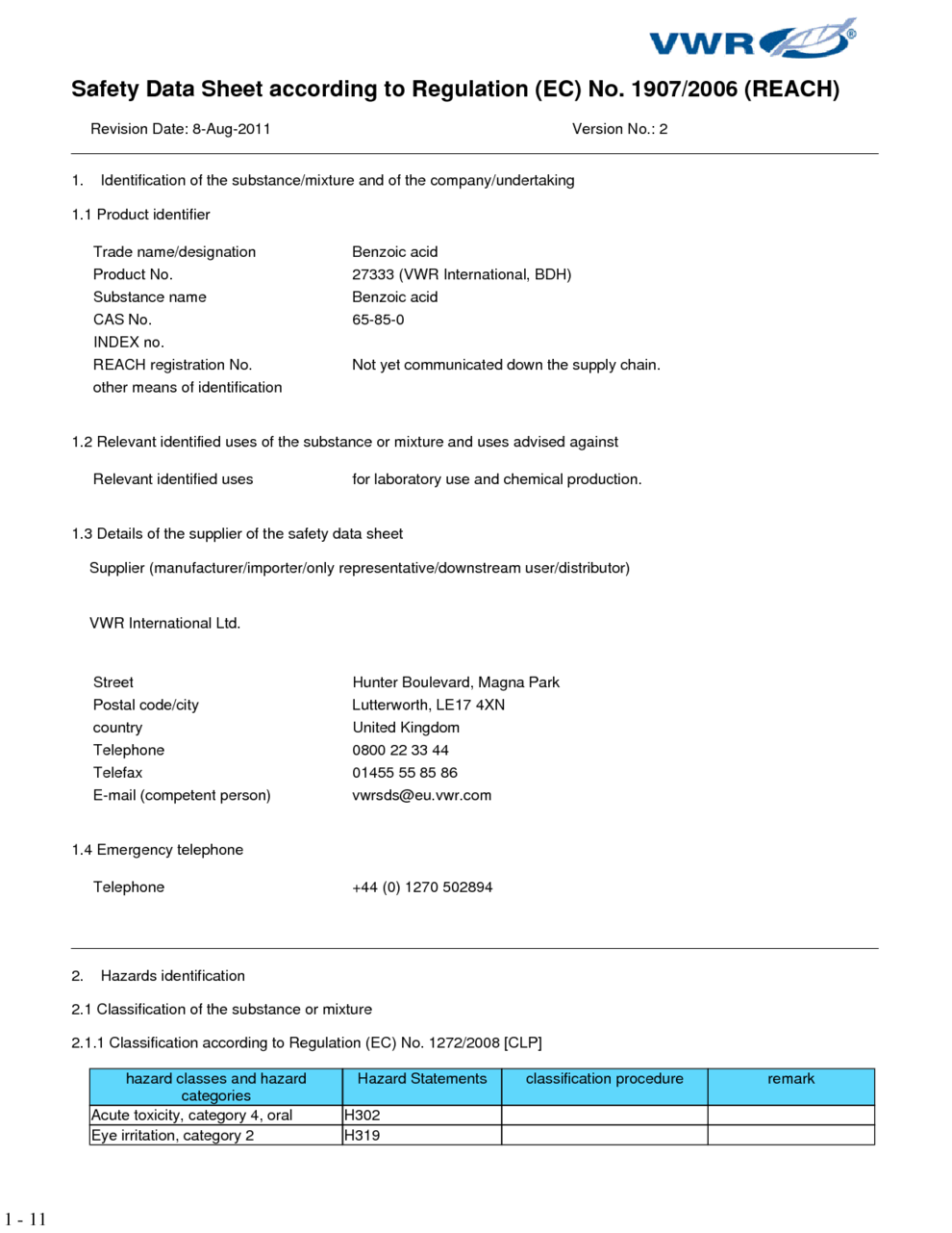 Benzoic Acid Msds Download