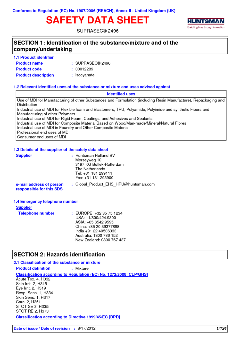 SUPRASEC 2651 MSDS Download