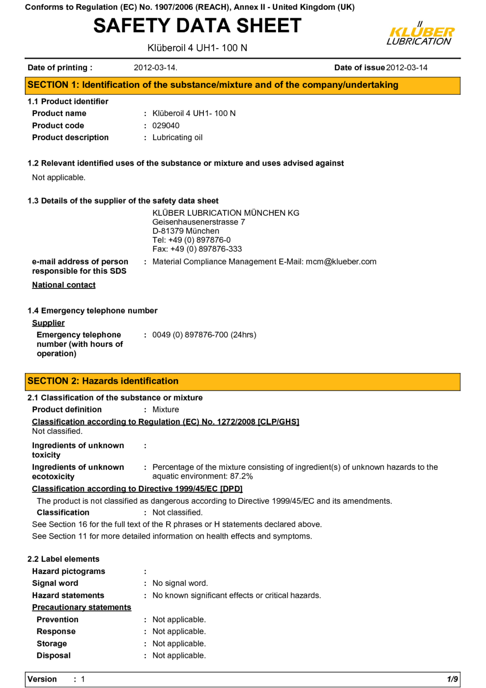 RM 2000T Food Grade Lubricant with PTFE MSDS Download