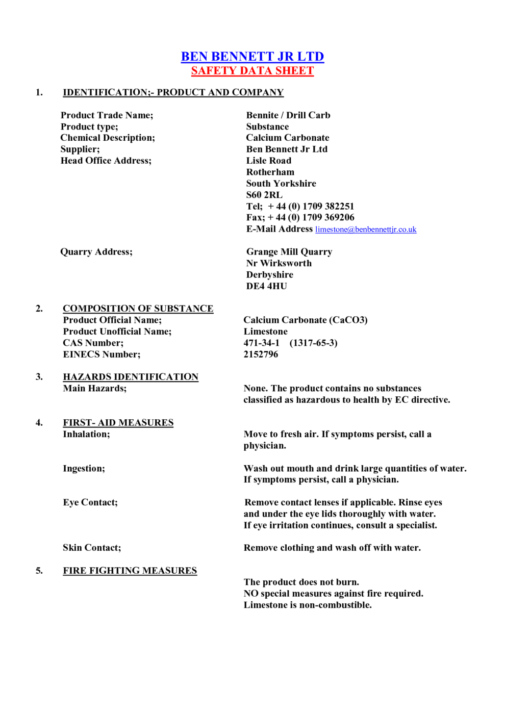 Calcium Carbonate Caco3 Msds Download