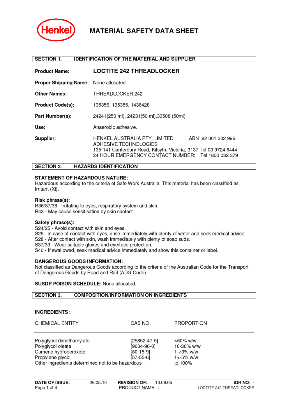 LOCTITE SILVER GRADE ANTISEIZE LUBRICANT MSDS Download